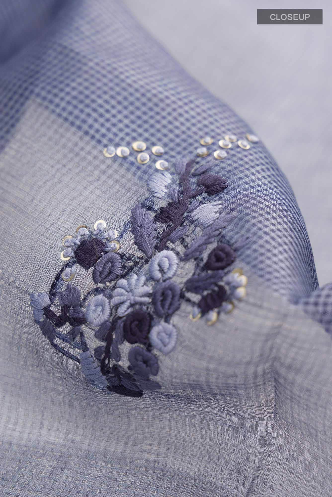 Blue Grey Kota Silk Saree