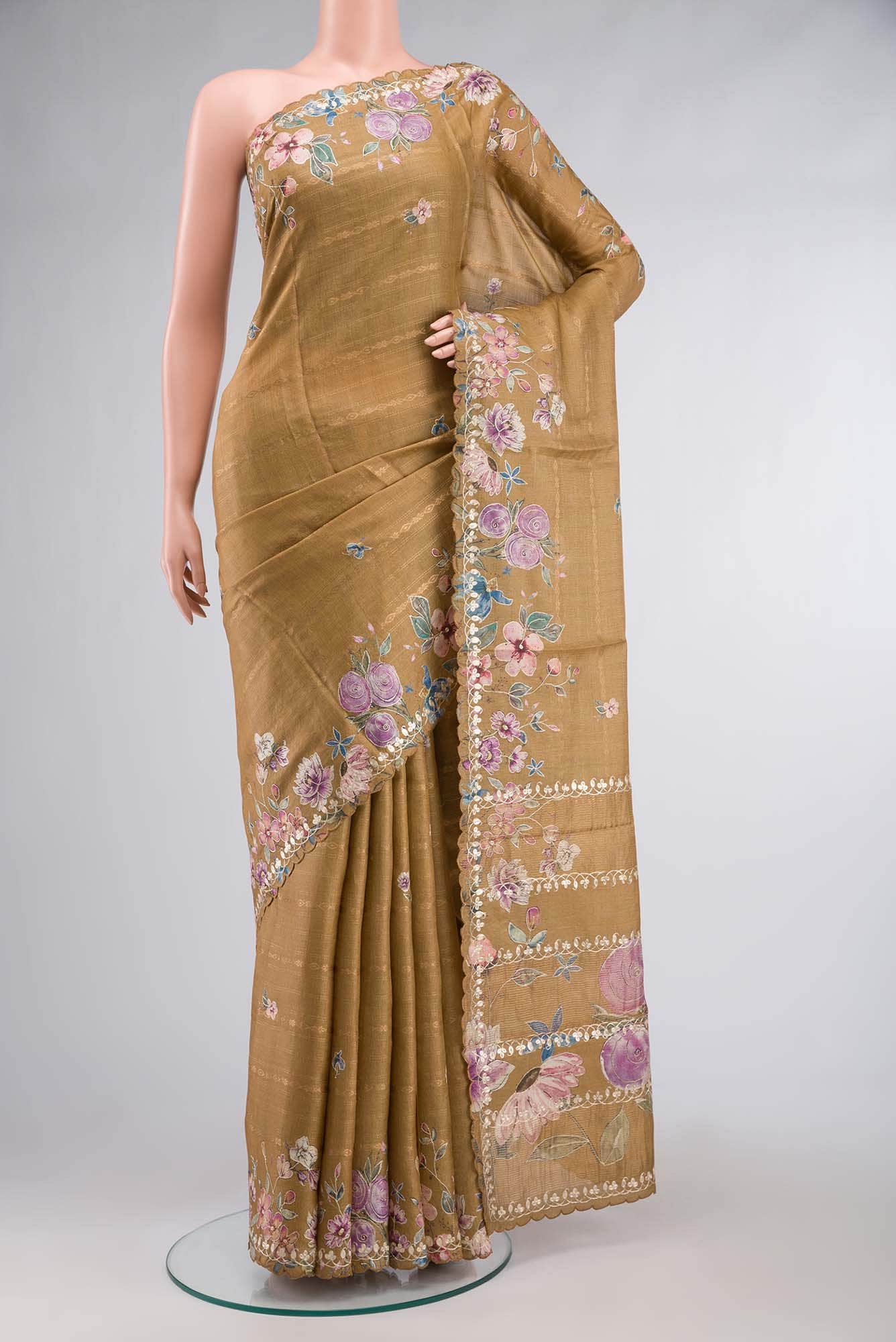 Brown Bhagalpuri Tussar Silk Saree
