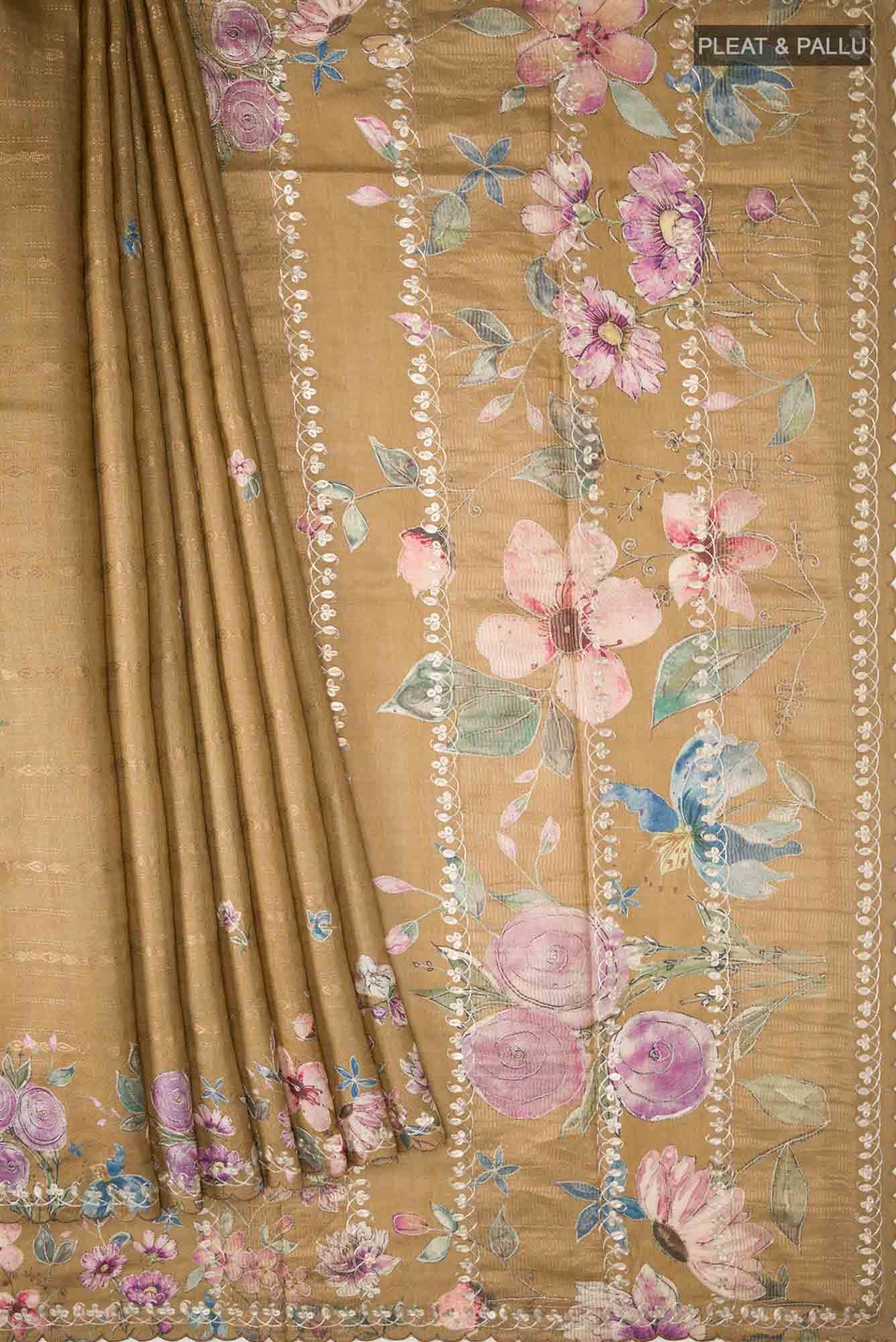 Brown Bhagalpuri Tussar Silk Saree
