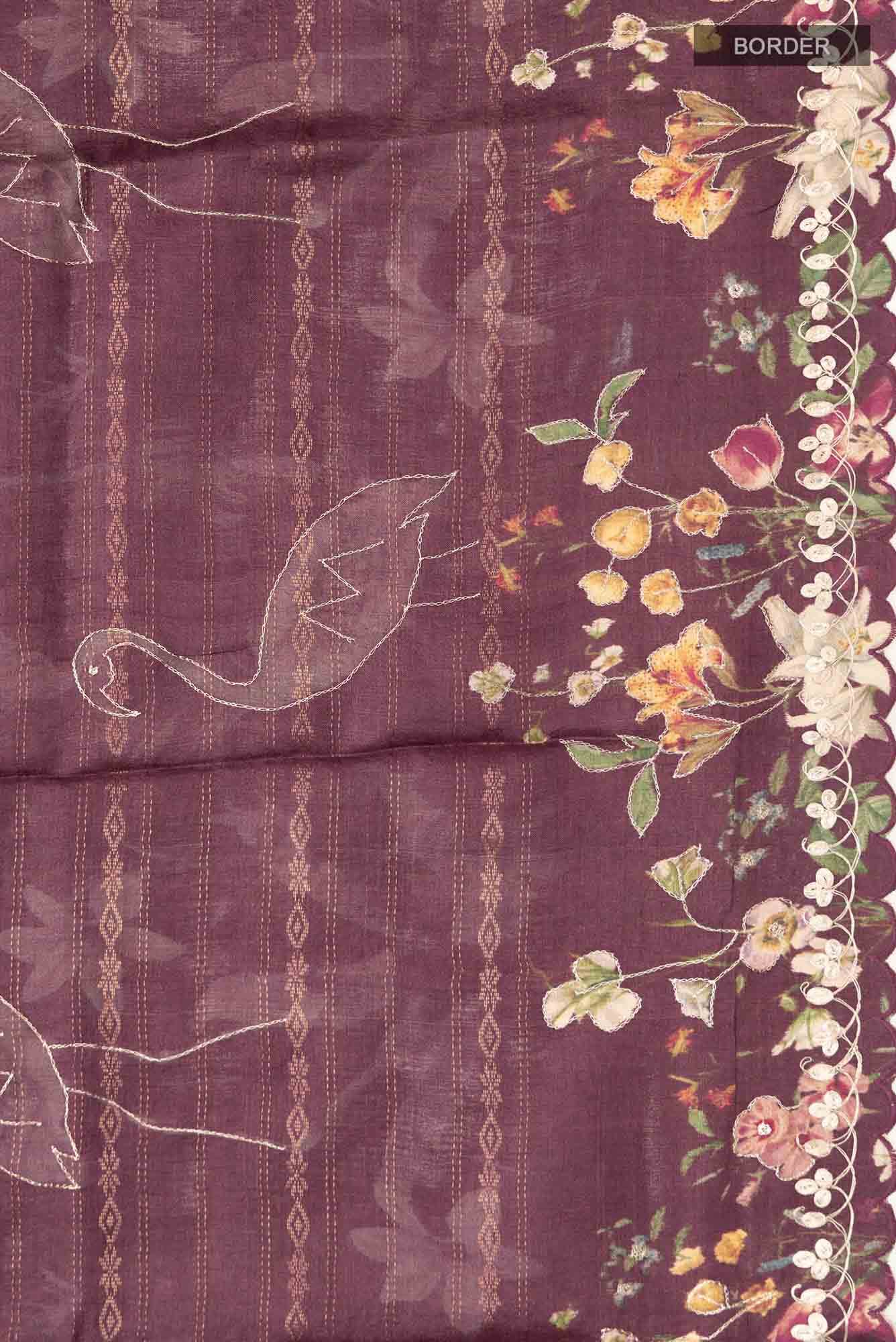 Burgundy Bhagalpuri Tussar Silk Saree