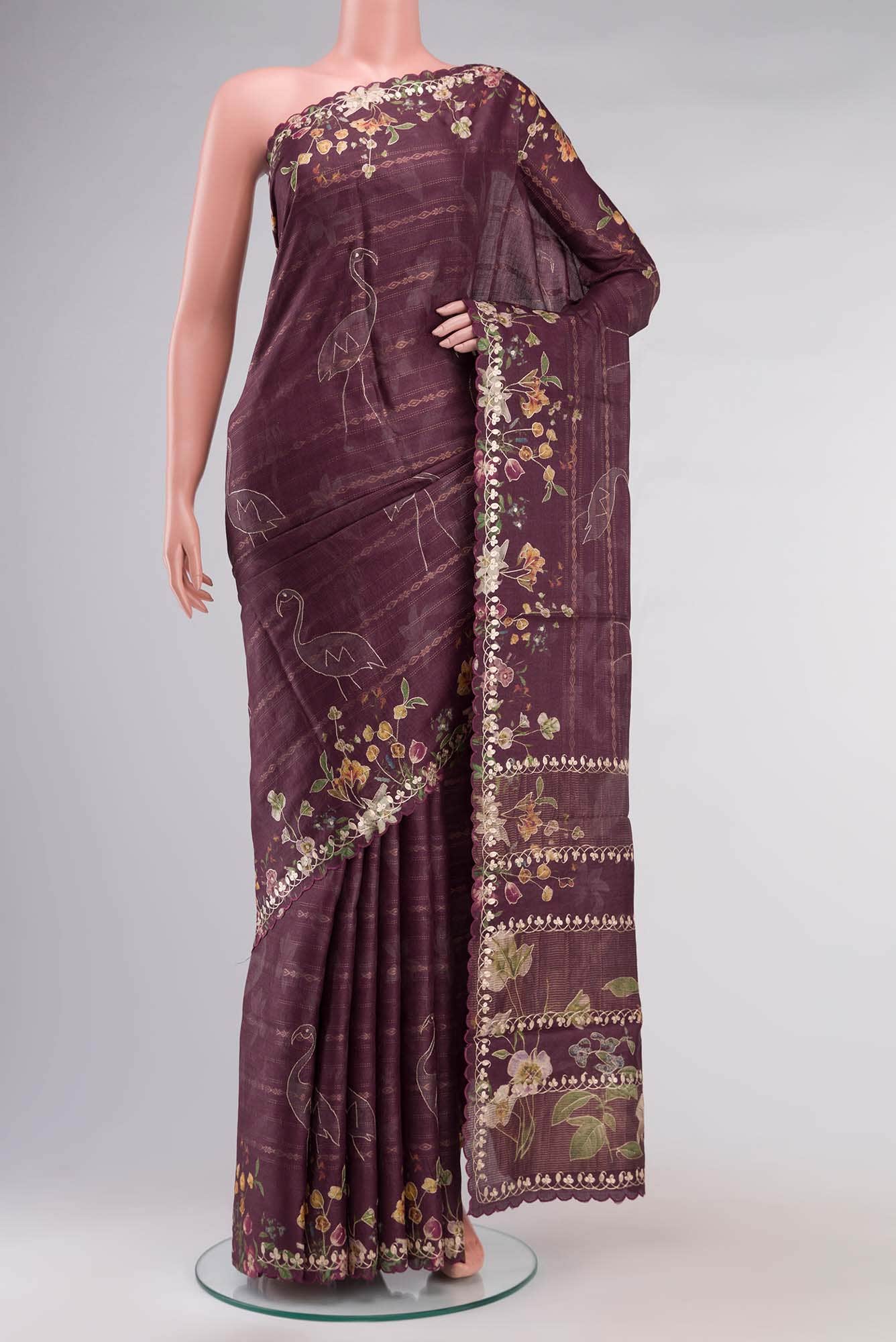 Burgundy Bhagalpuri Tussar Silk Saree