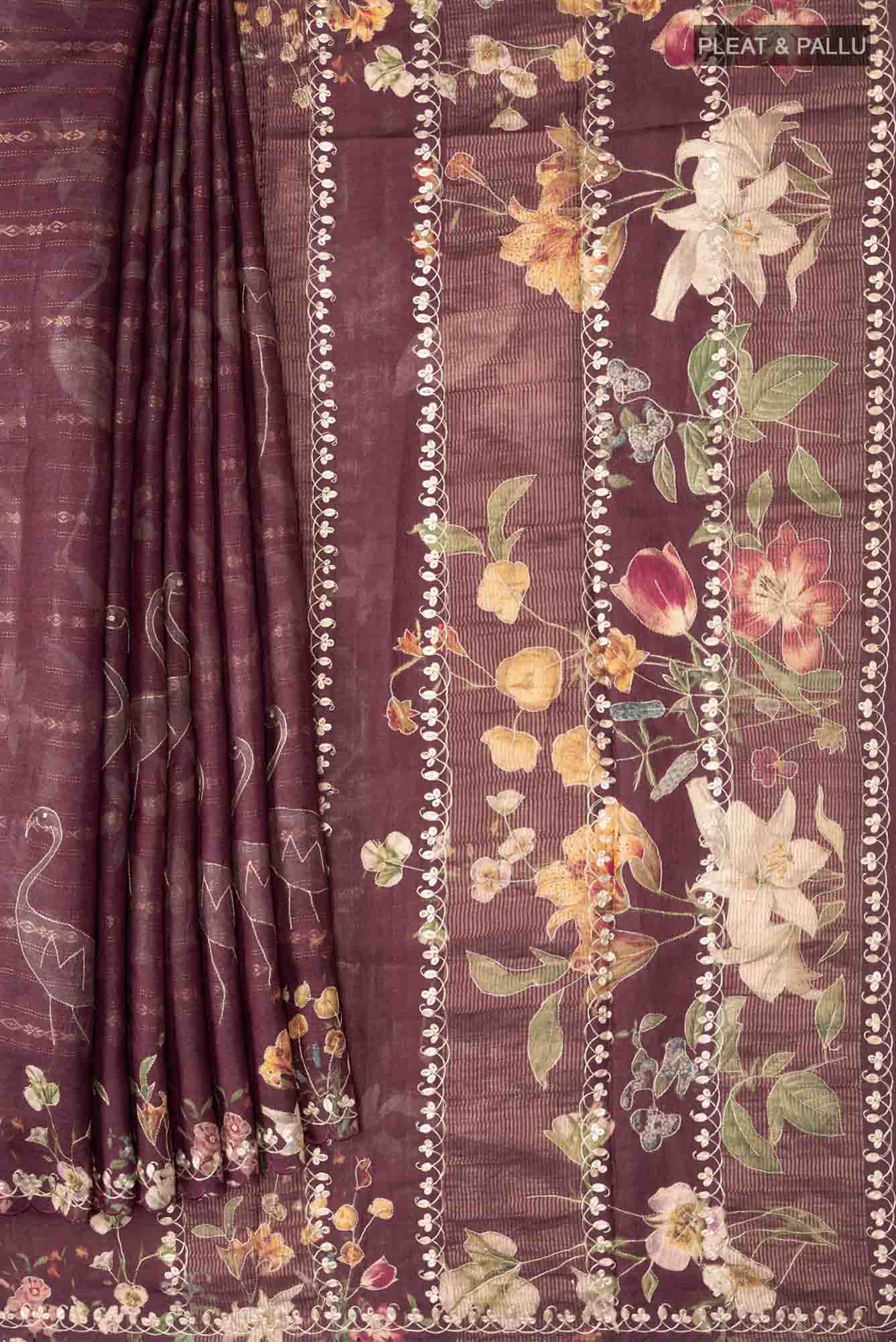 Burgundy Bhagalpuri Tussar Silk Saree