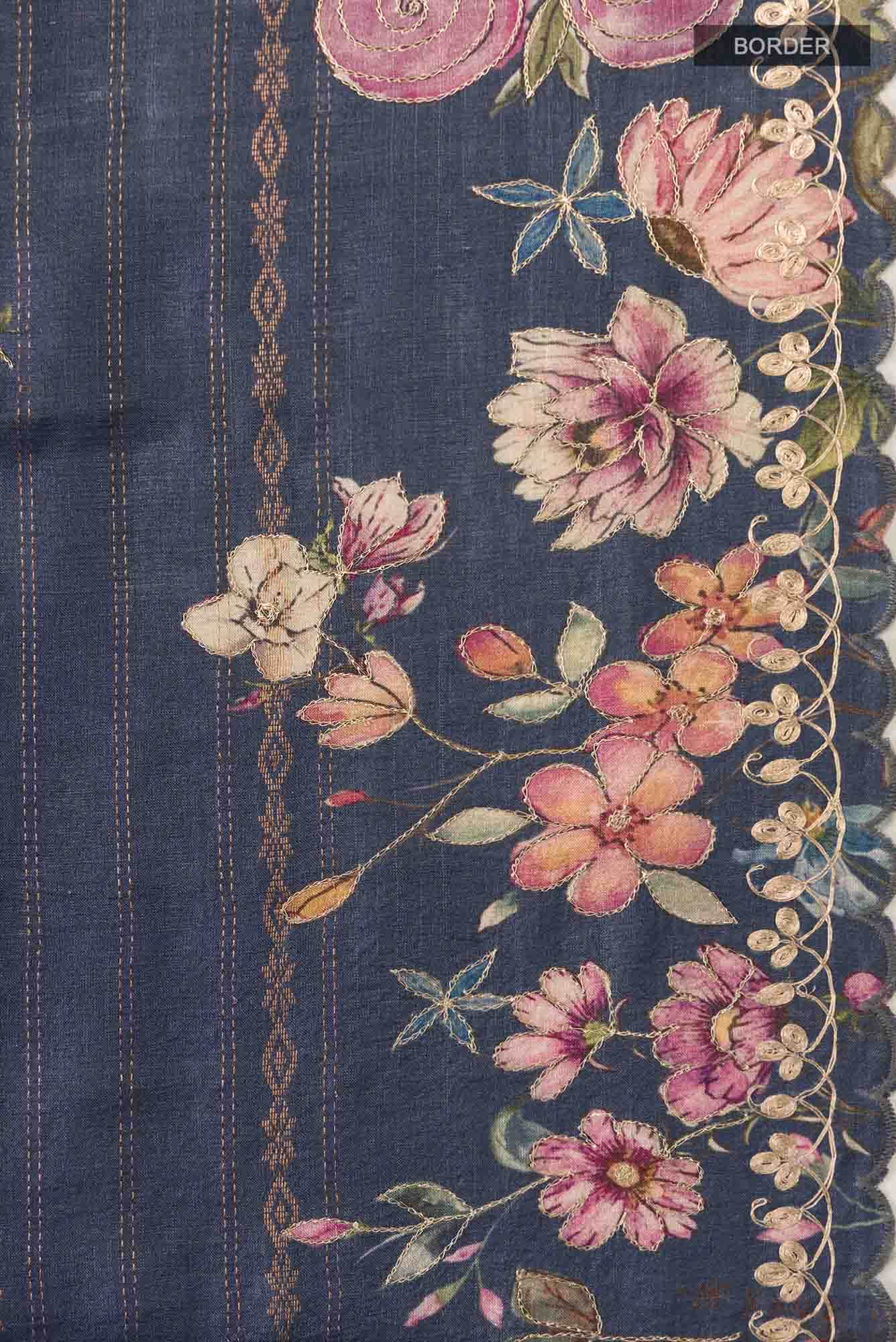 Blue Grey Bhagalpuri Tussar Silk Saree
