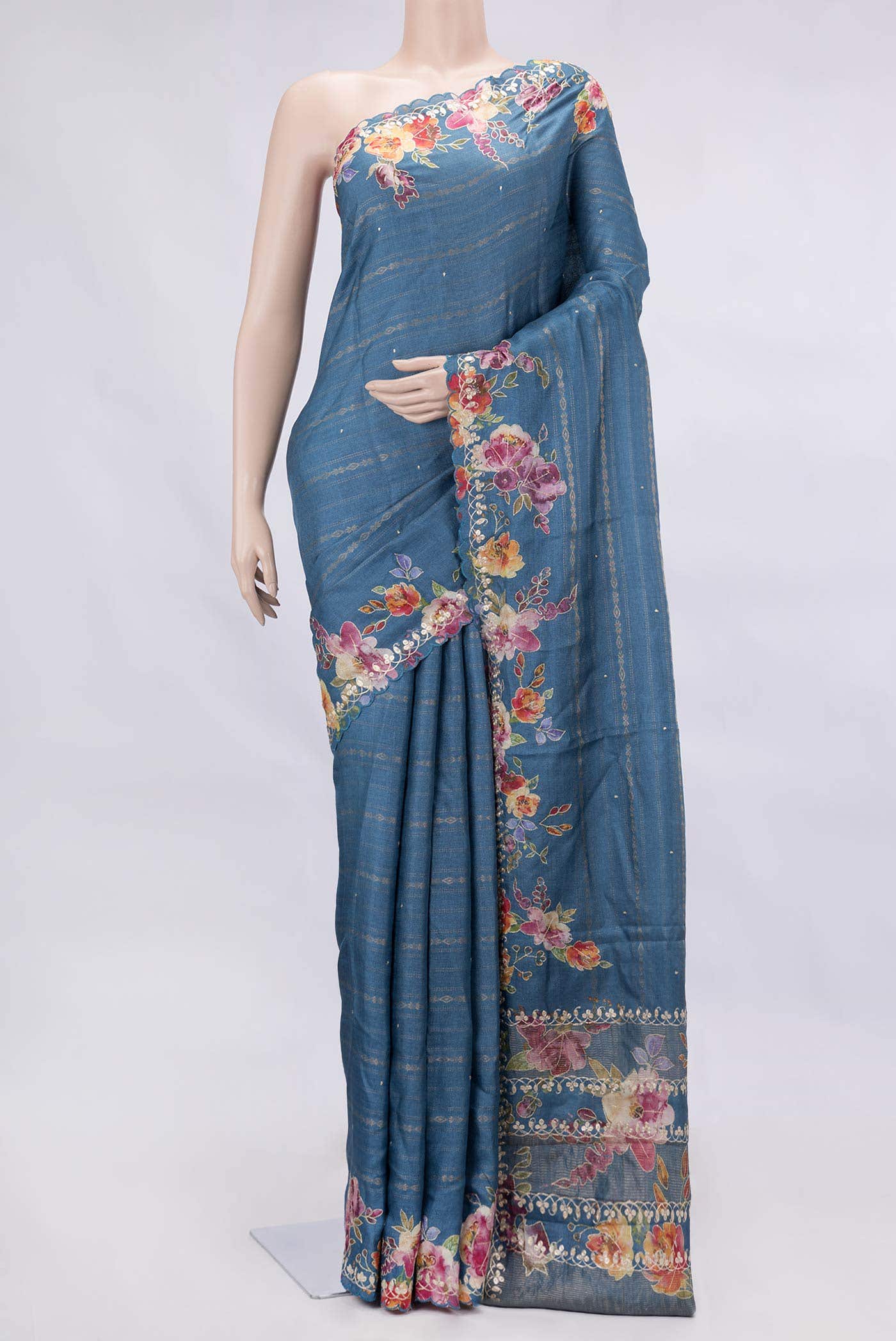 Blue Tussar Silk Saree