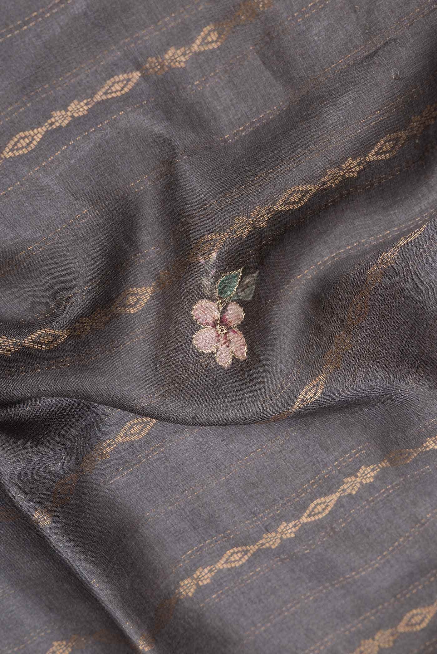 Grey Tussar Silk Saree