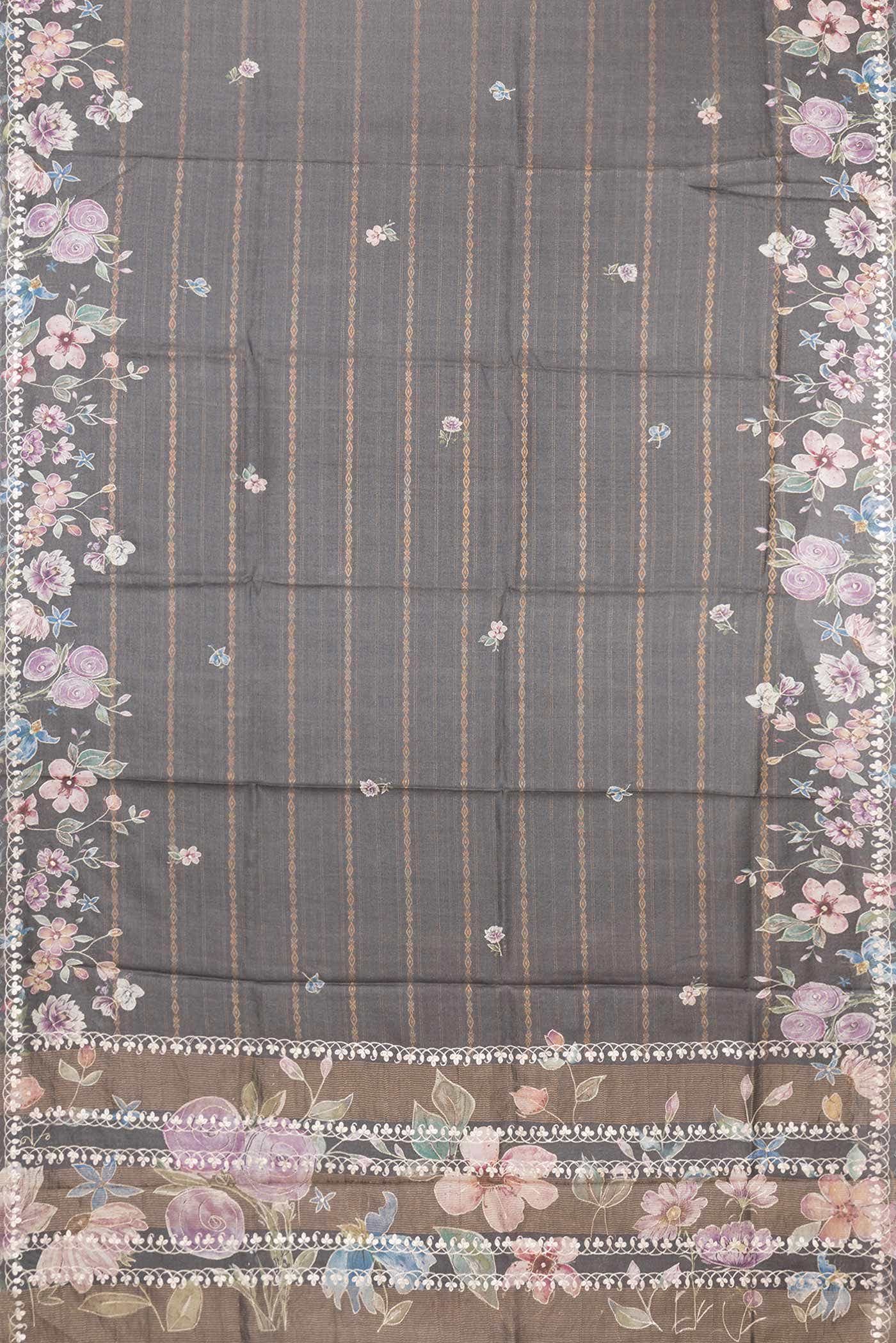 Grey Tussar Silk Saree