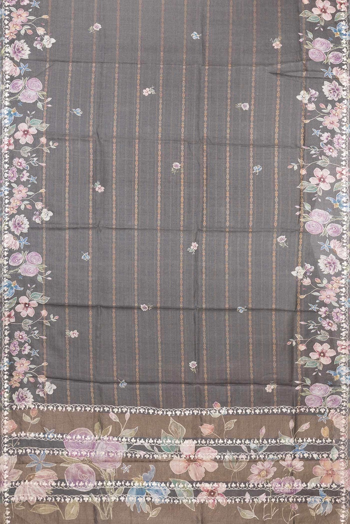 Grey Tussar Silk Saree