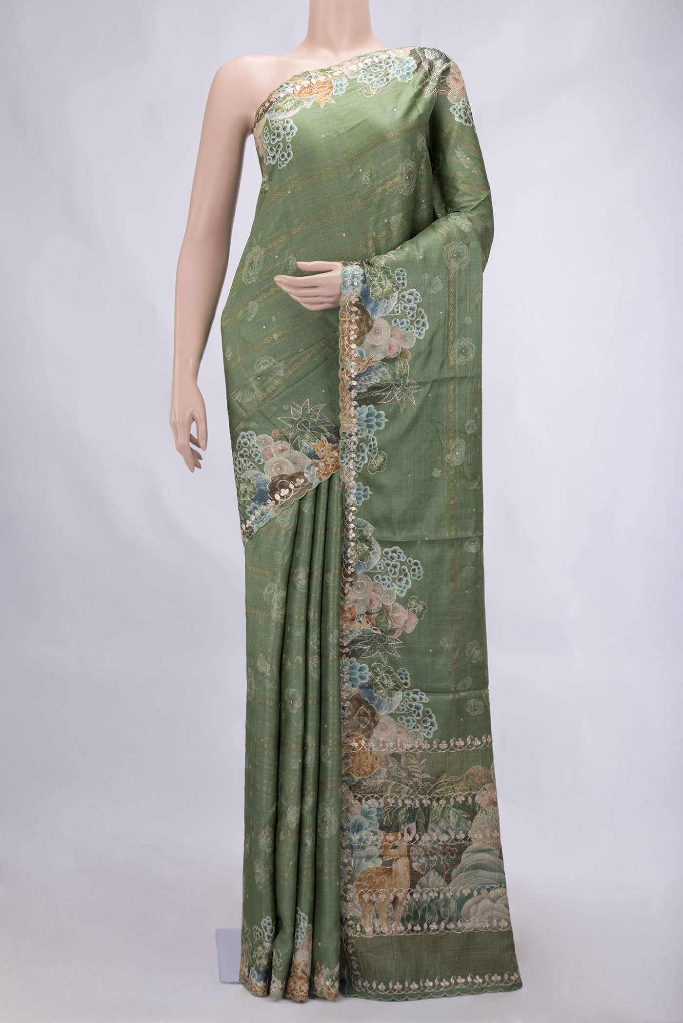 Green Tussar Silk Saree