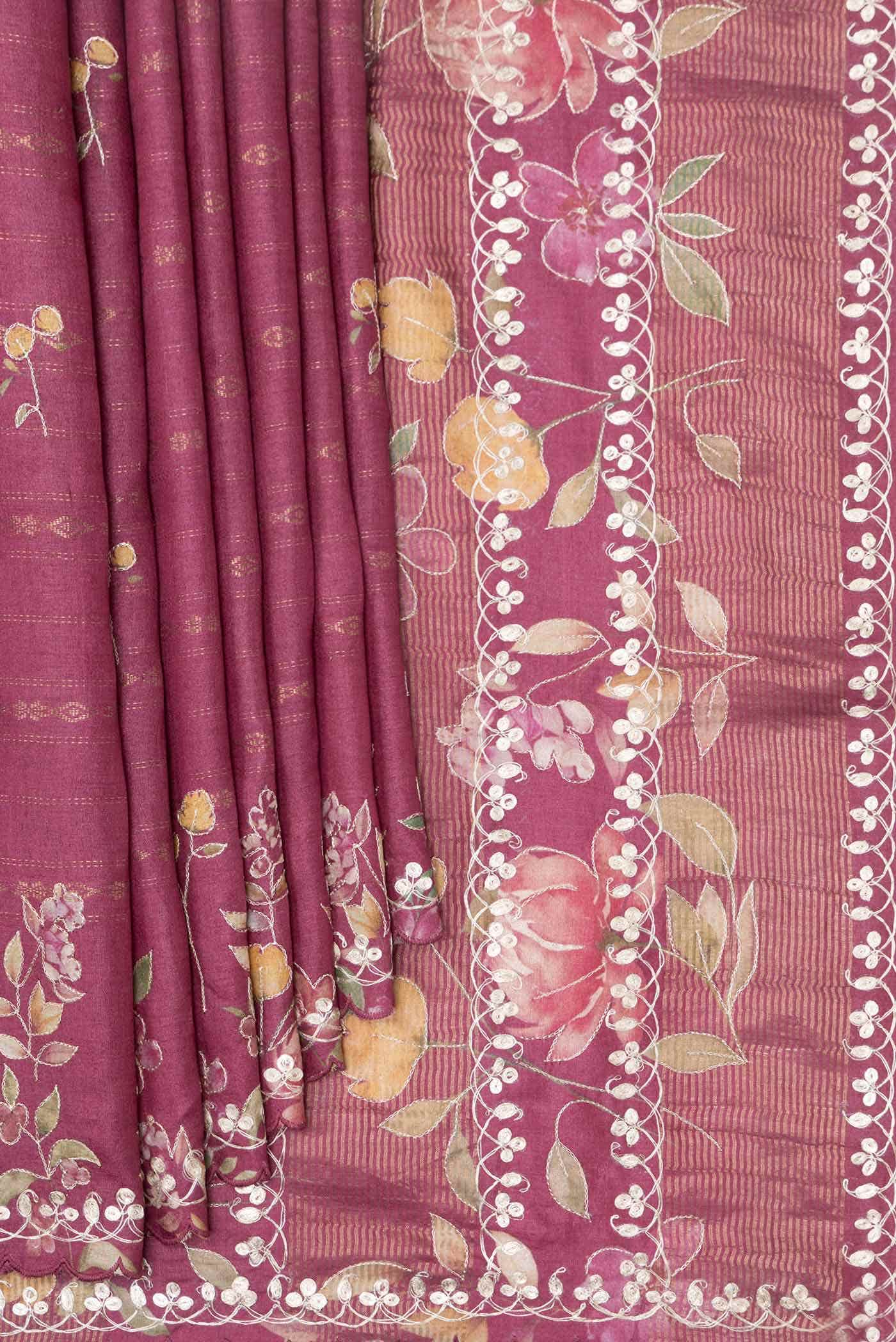 Pink Tussar Silk Saree