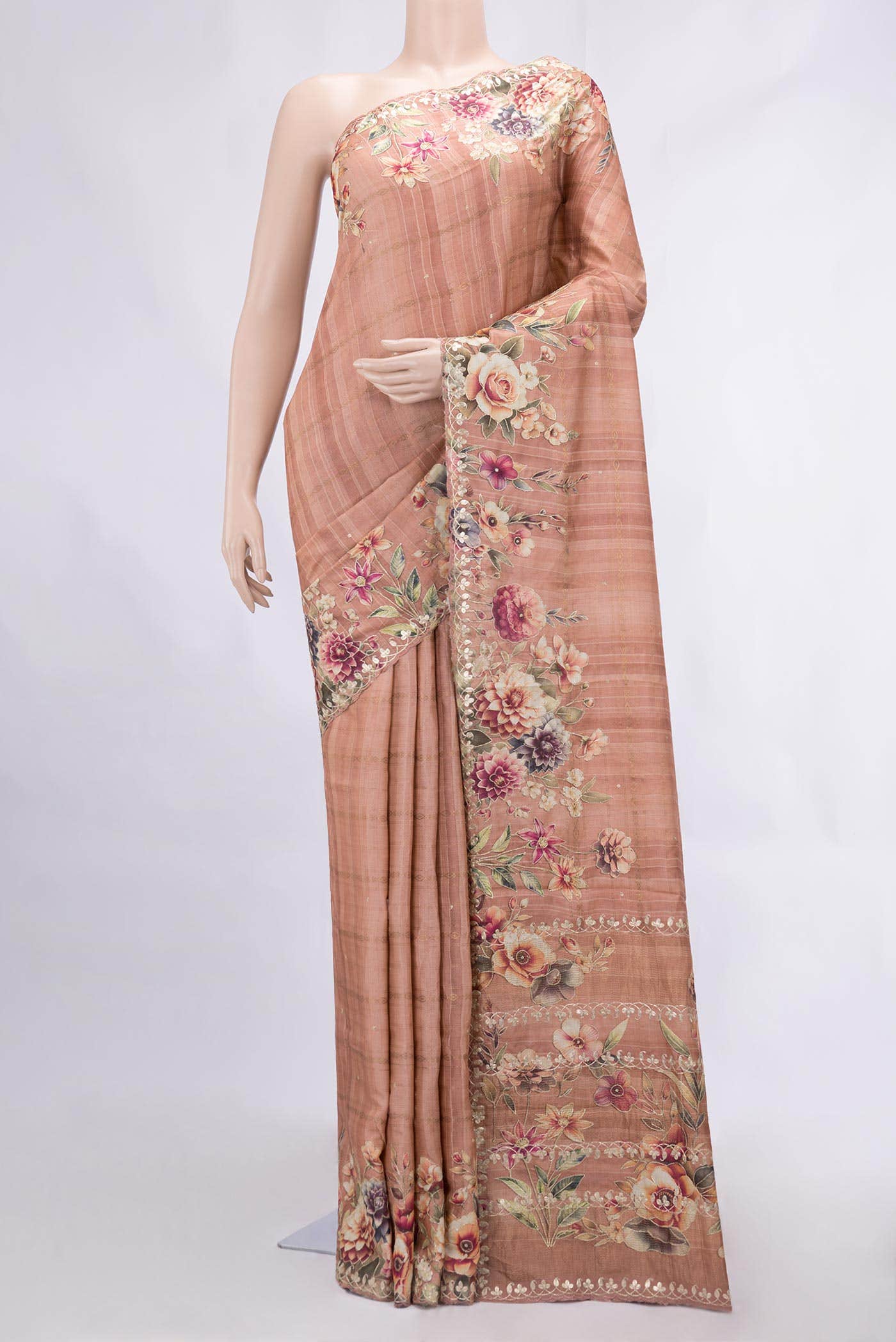 Rose Gold Tussar Silk Saree