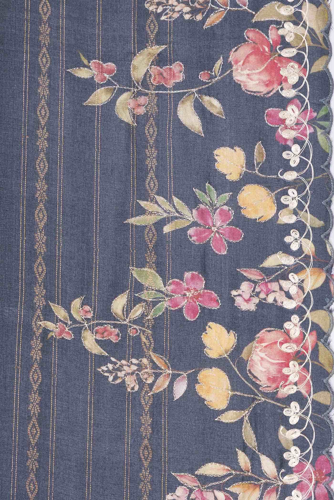 Blue Grey Tussar Silk Saree