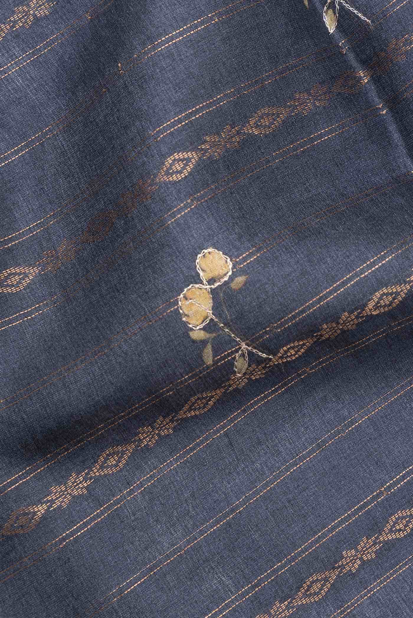 Blue Grey Tussar Silk Saree