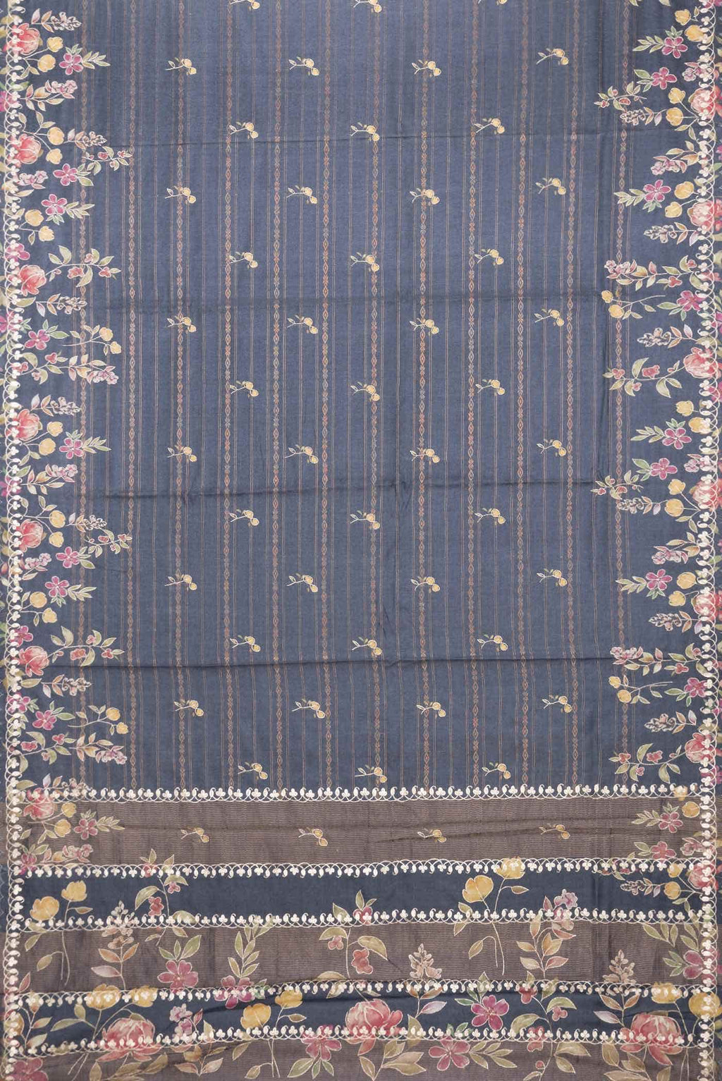 Blue Grey Tussar Silk Saree