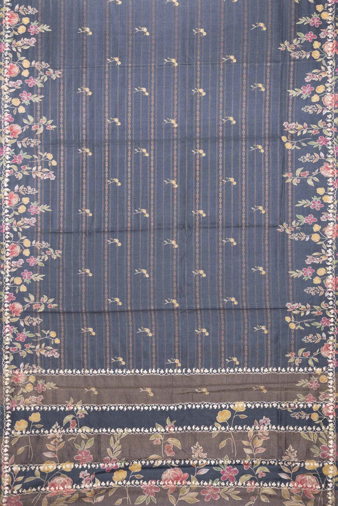 Blue Grey Tussar Silk Saree