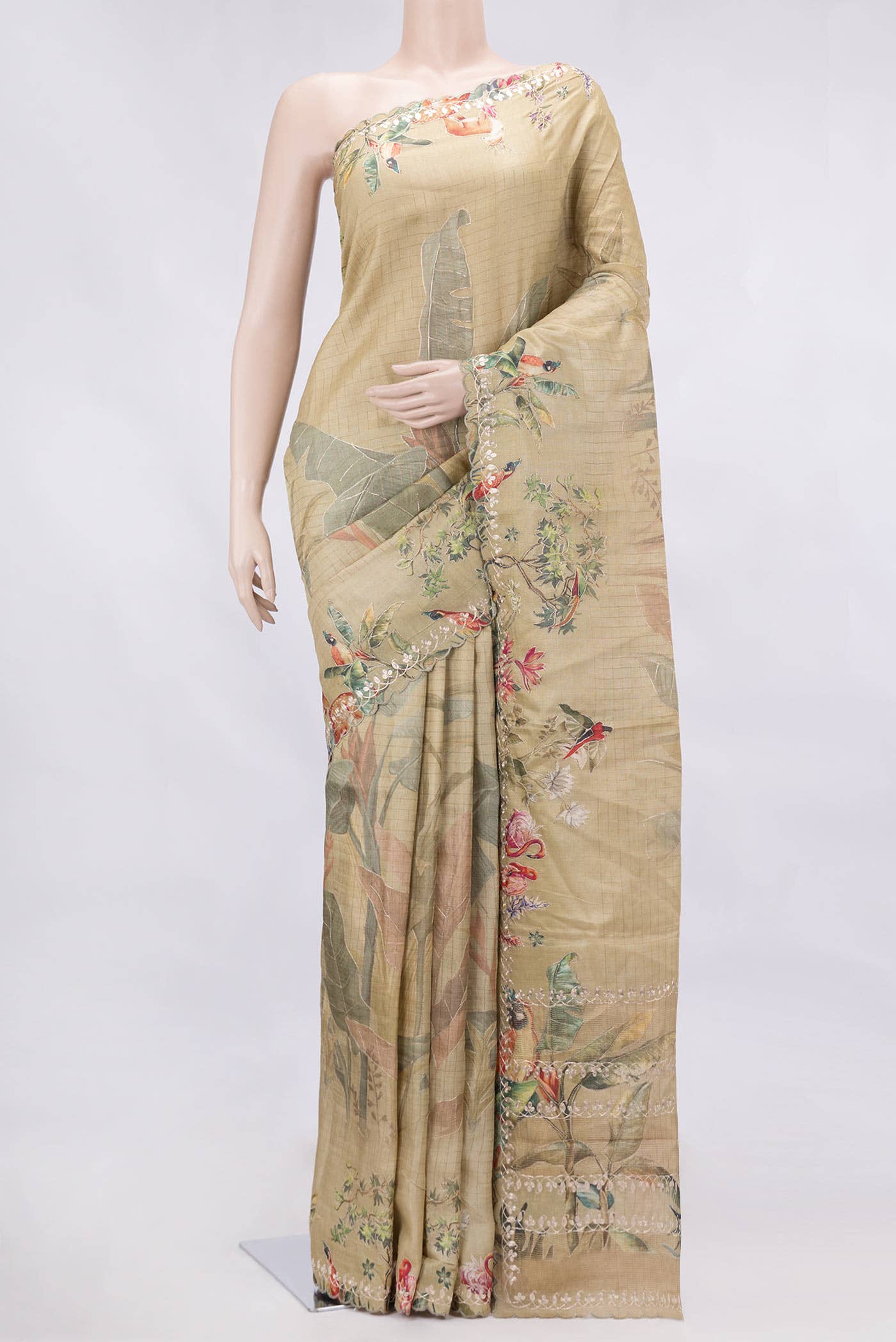 Dark Beige Tussar Silk Saree