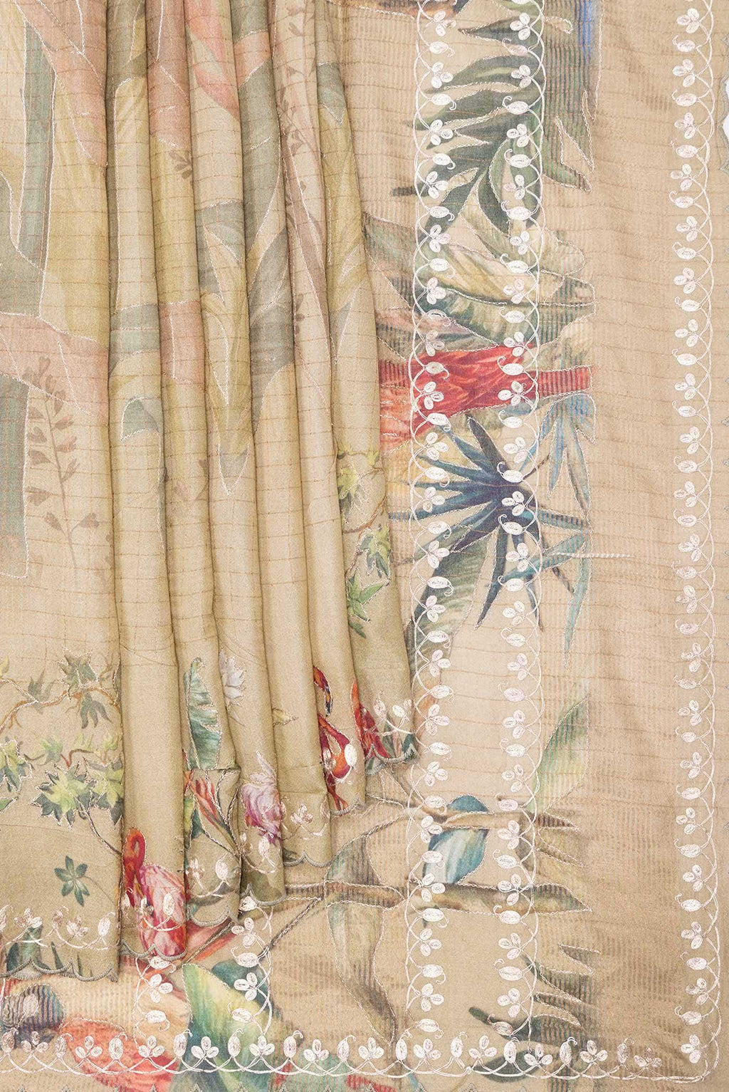 Dark Beige Tussar Silk Saree