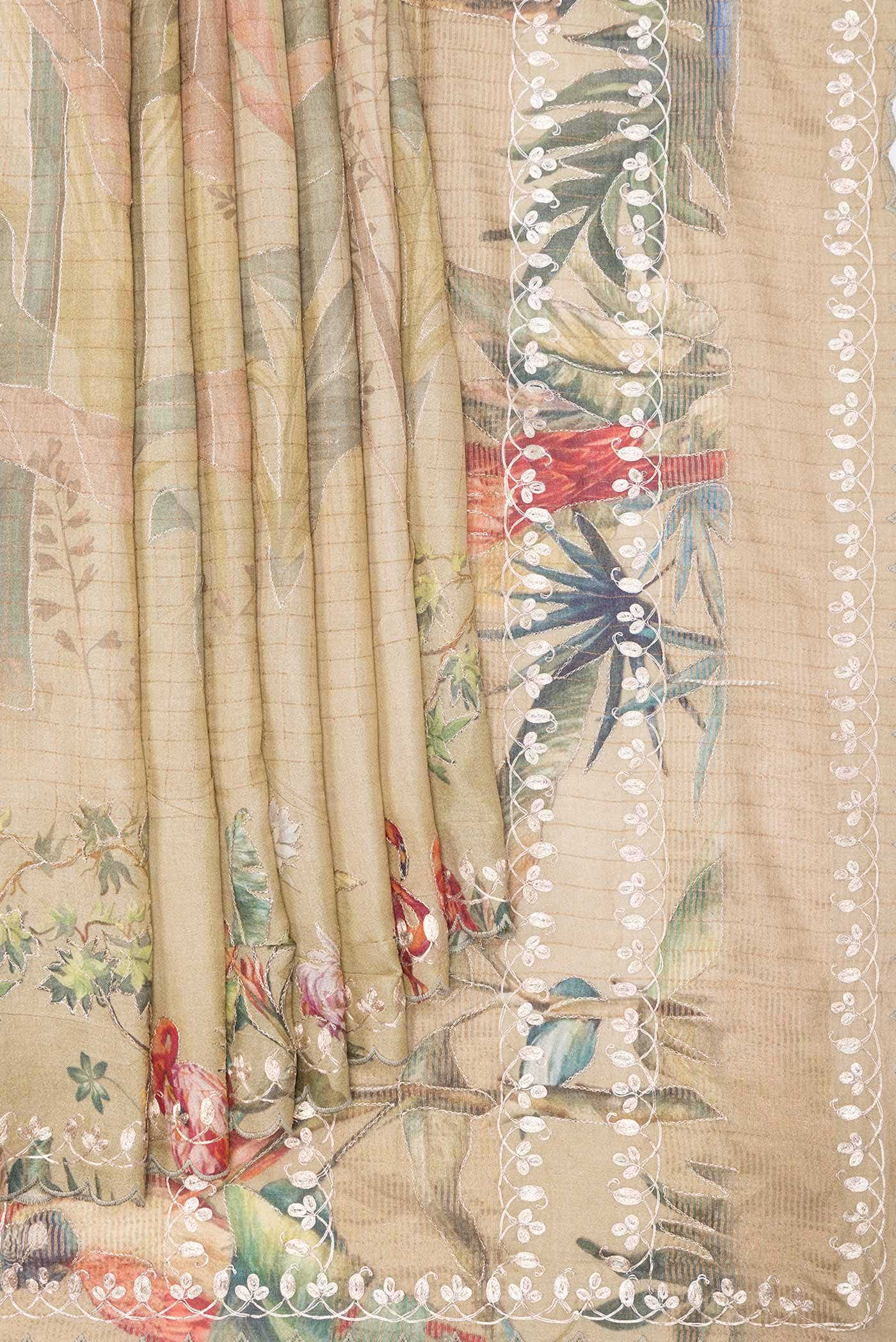 Dark Beige Tussar Silk Saree