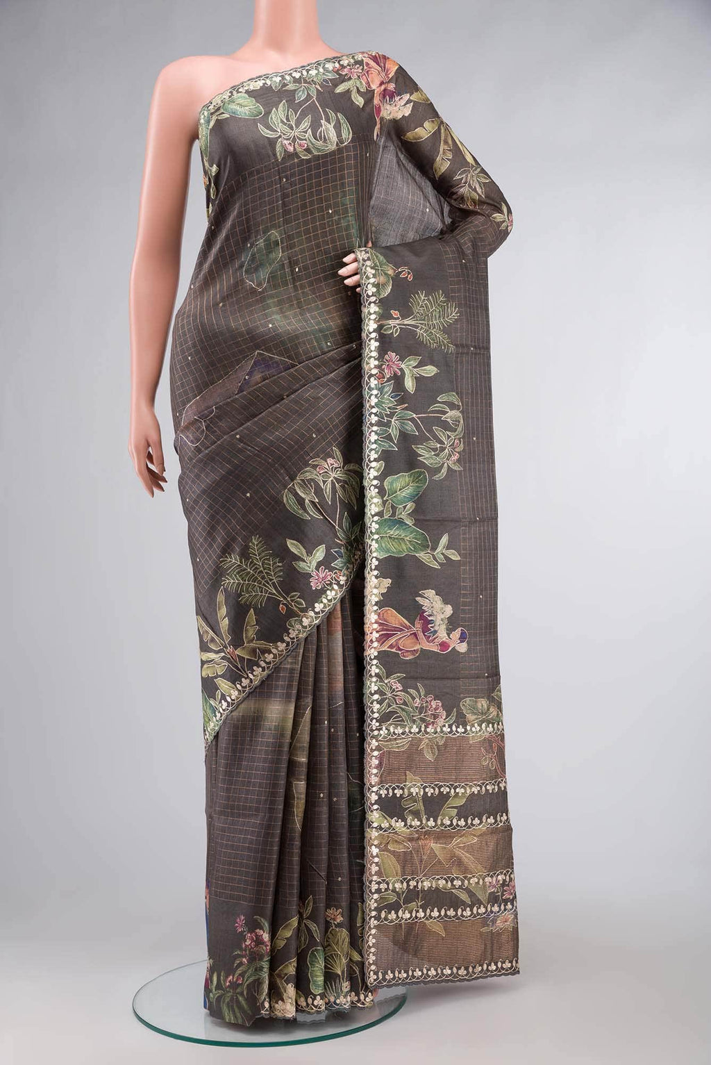 Grey Bhagalpuri Tussar Silk Saree