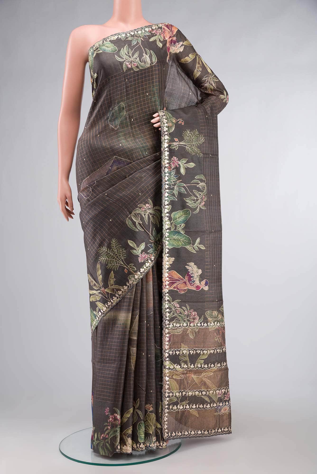 Grey Bhagalpuri Tussar Silk Saree