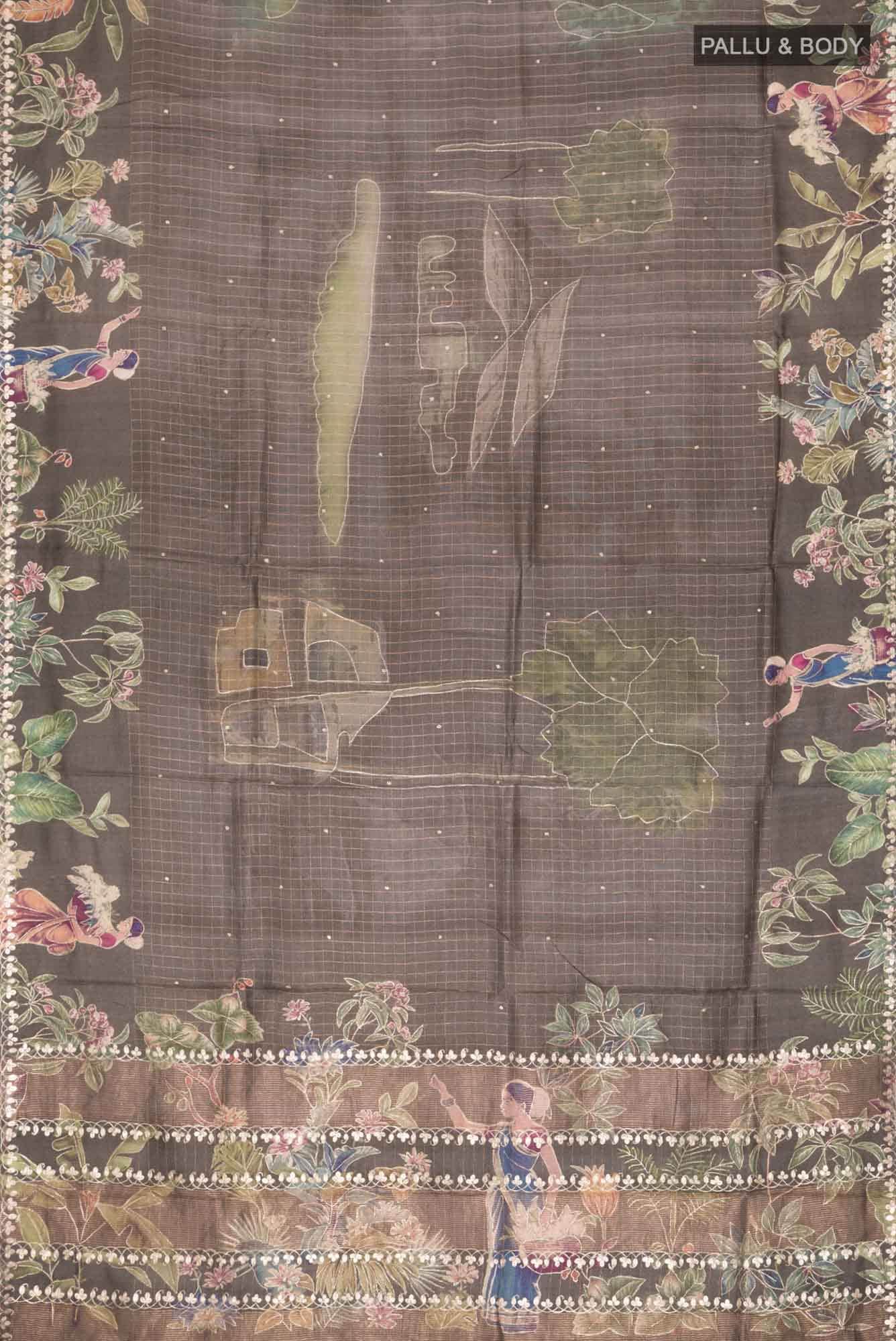 Grey Bhagalpuri Tussar Silk Saree