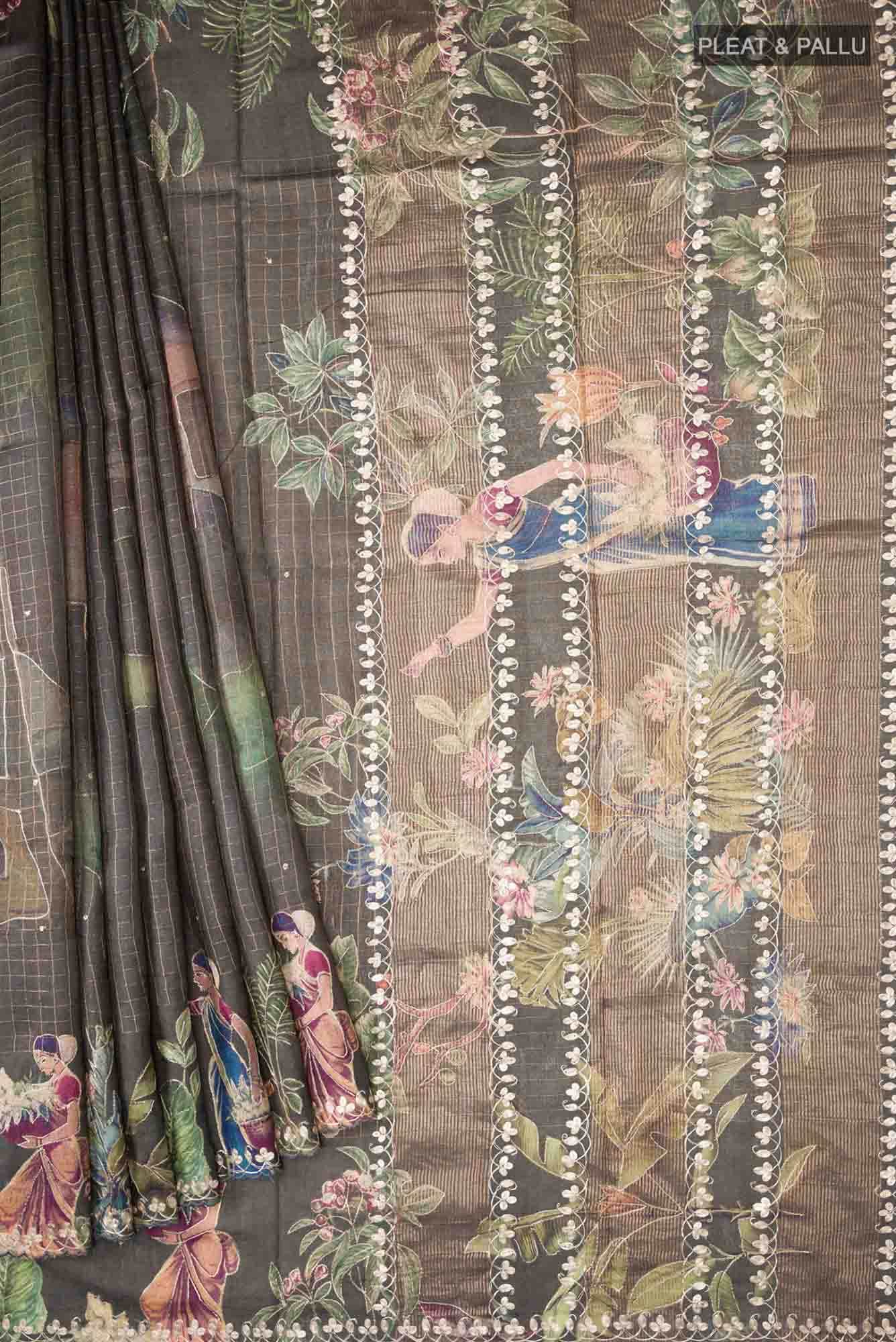 Grey Bhagalpuri Tussar Silk Saree