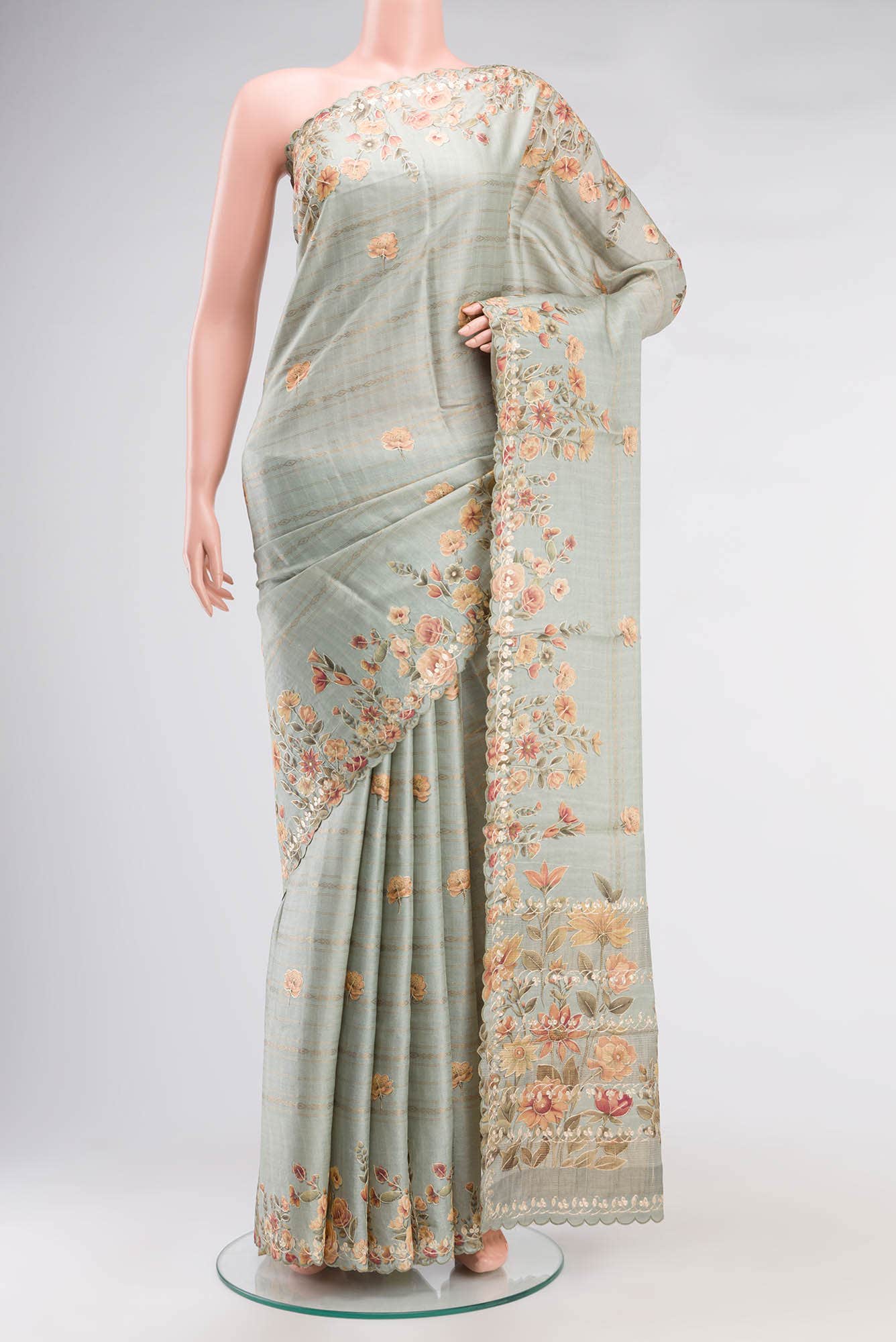 Sage Green Bhagalpuri Tussar Silk Saree