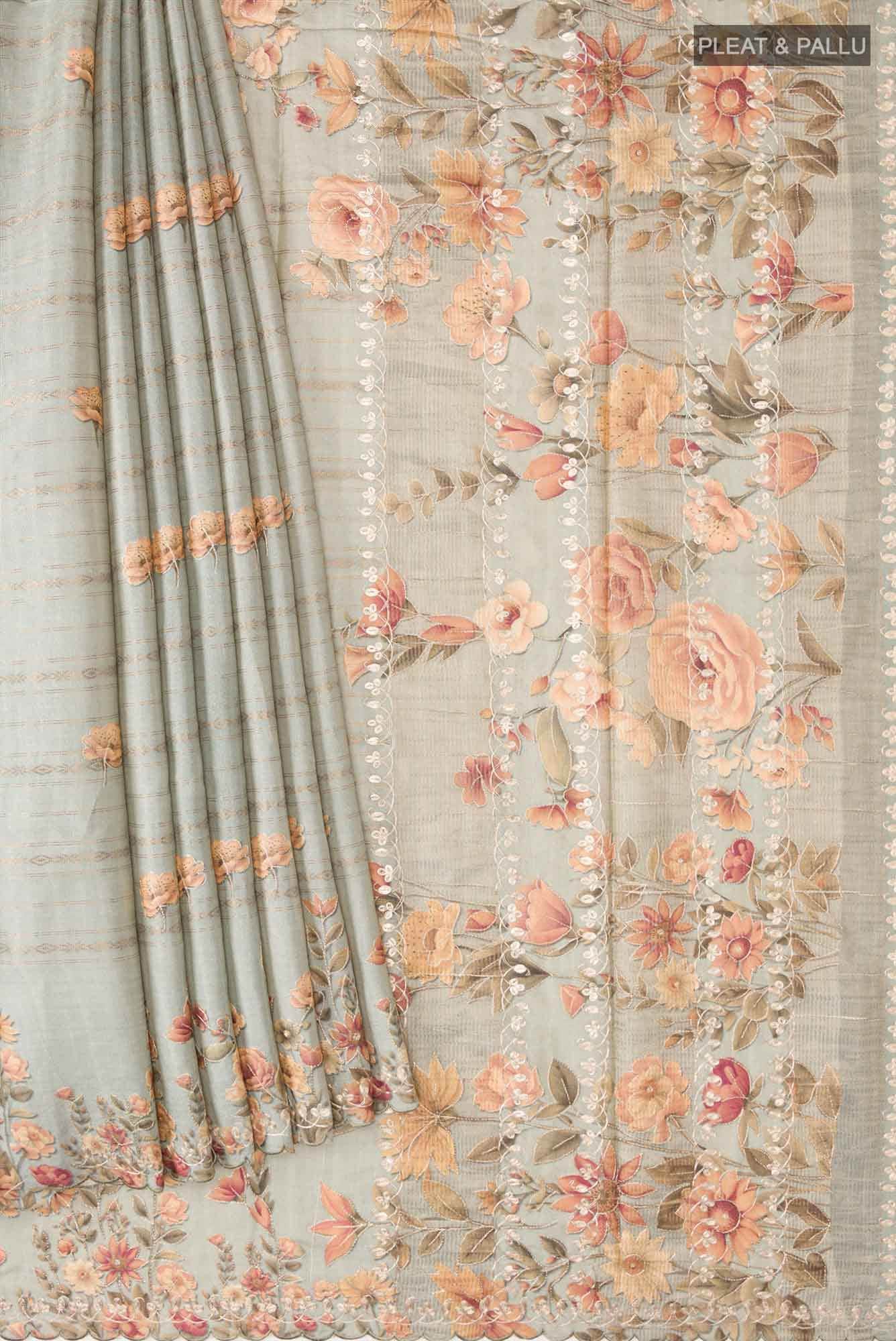 Sage Green Bhagalpuri Tussar Silk Saree