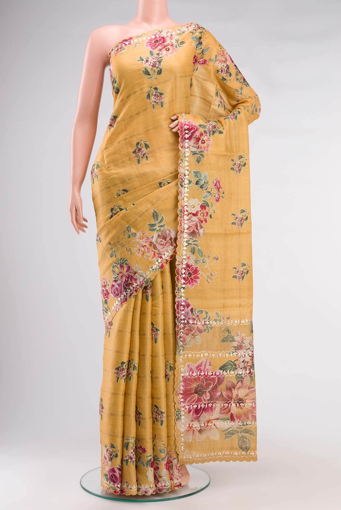 Yellow Bhagalpuri Tussar Silk Saree
