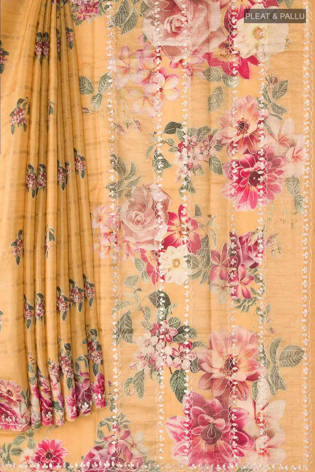 Yellow Bhagalpuri Tussar Silk Saree
