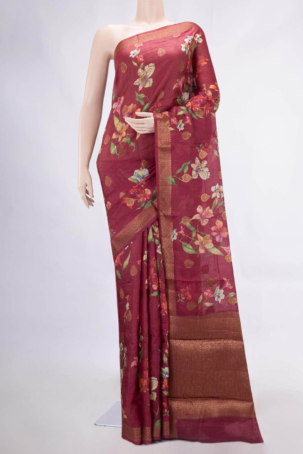 Maroon Dual Tone Tussar Silk Saree