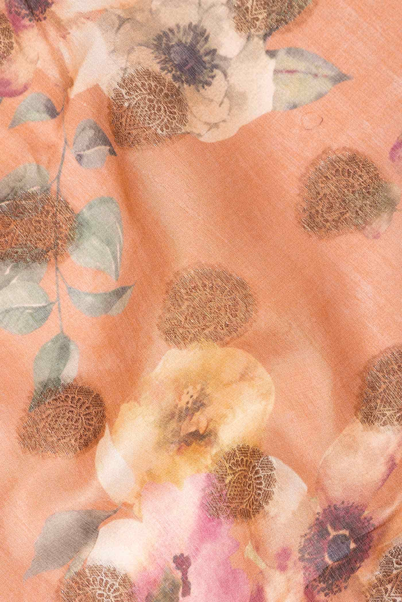 Golden Peach Tussar Silk Saree