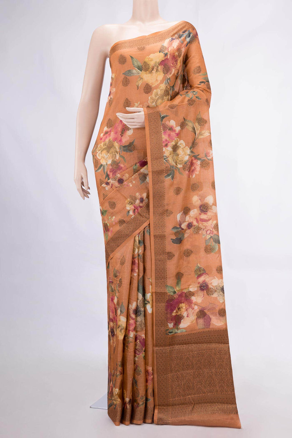 Golden Peach Tussar Silk Saree