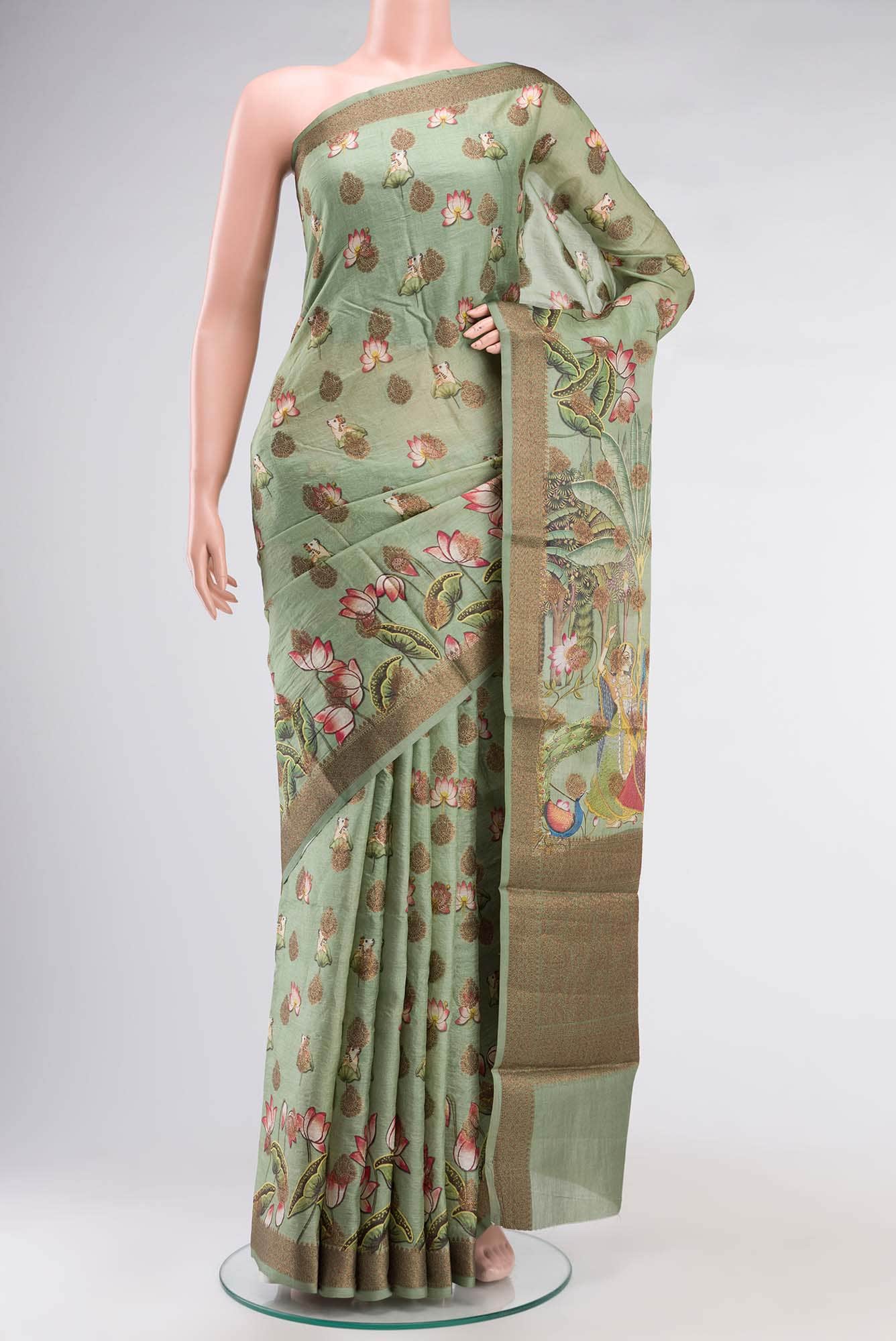 Green Banarasi Tussar Silk Saree