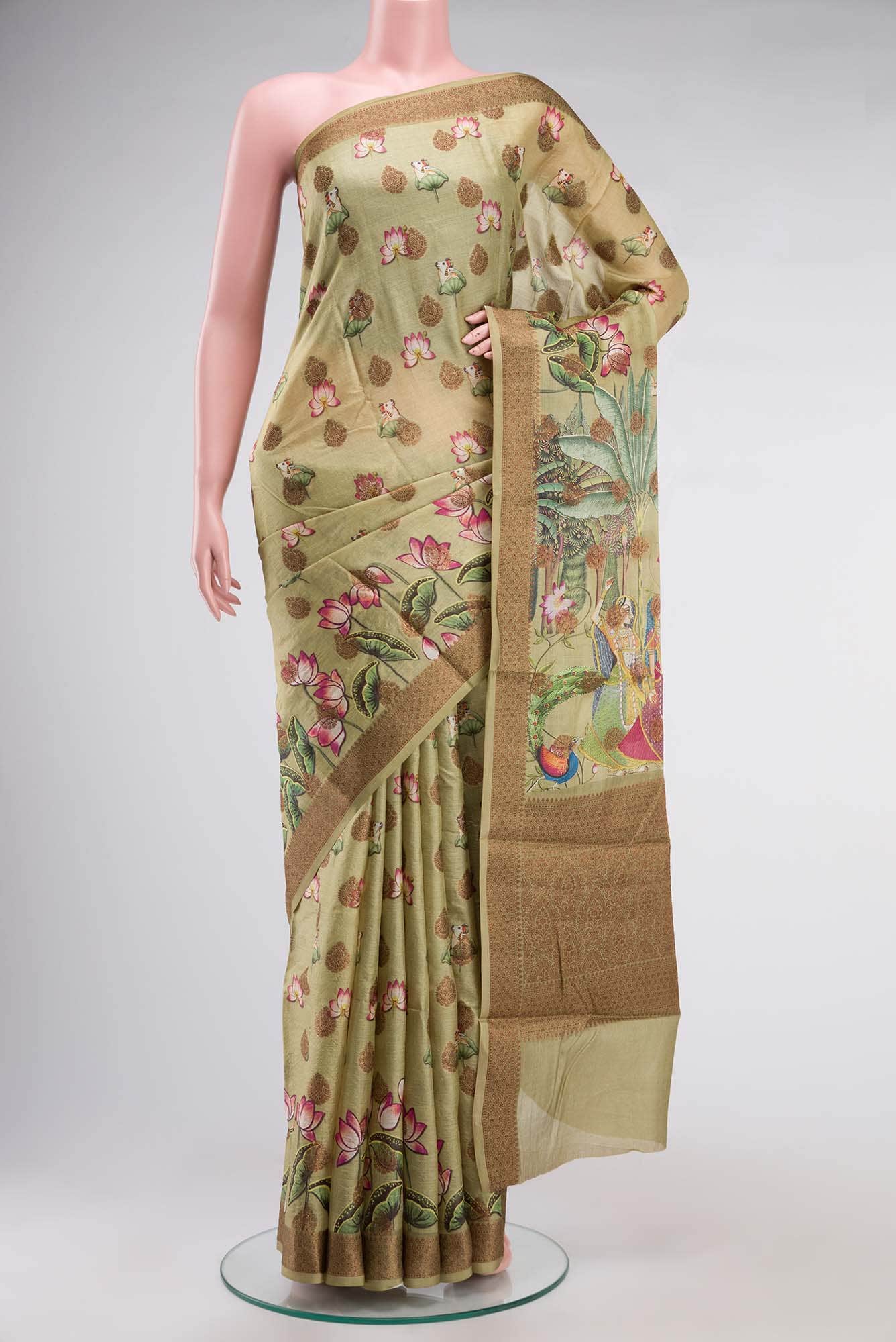 Green Banarasi Tussar Silk Saree