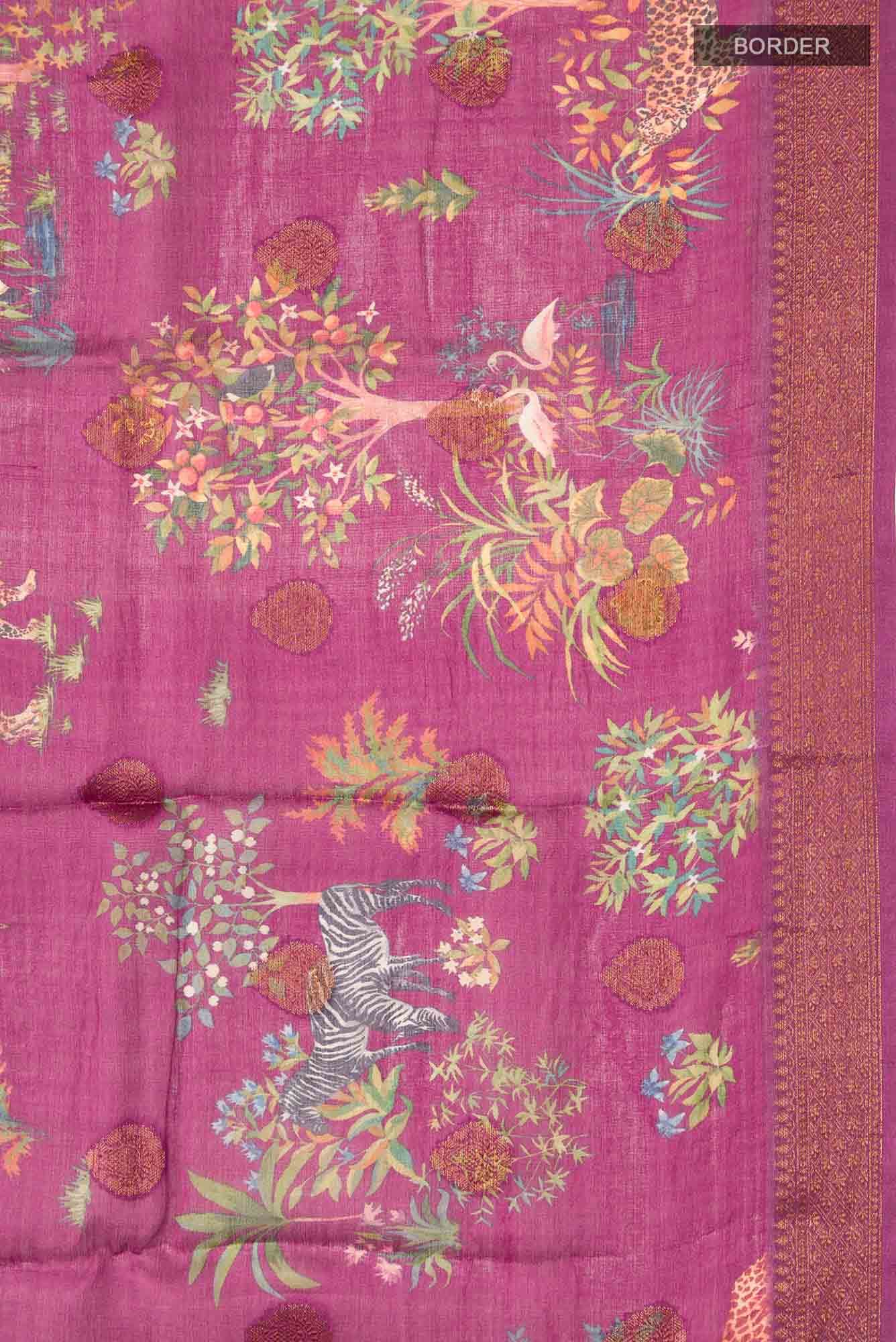 Dark Pink Banarasi Tussar Silk Saree