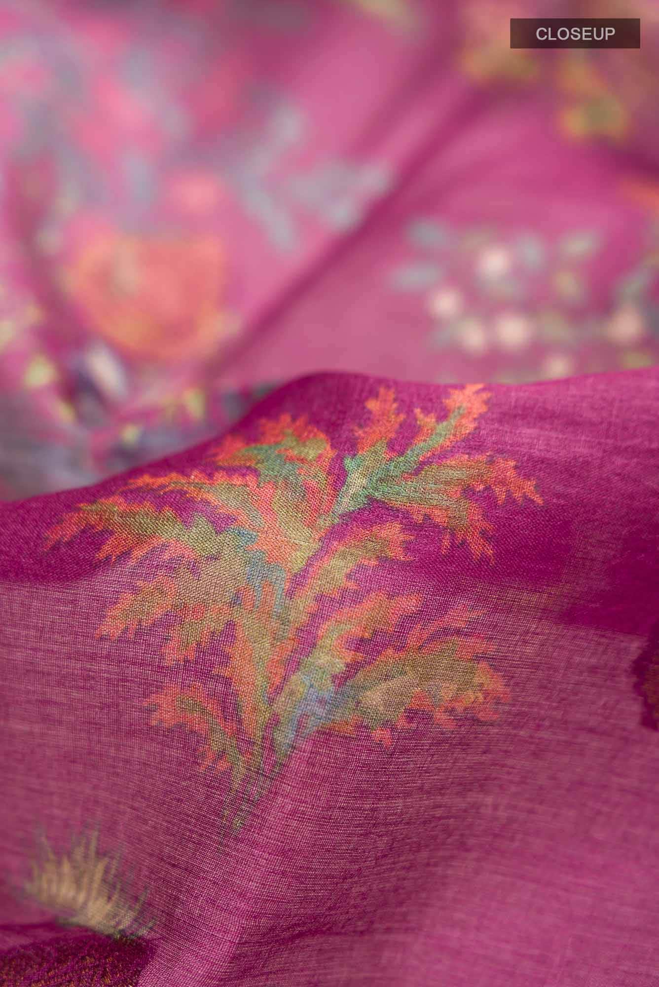Dark Pink Banarasi Tussar Silk Saree