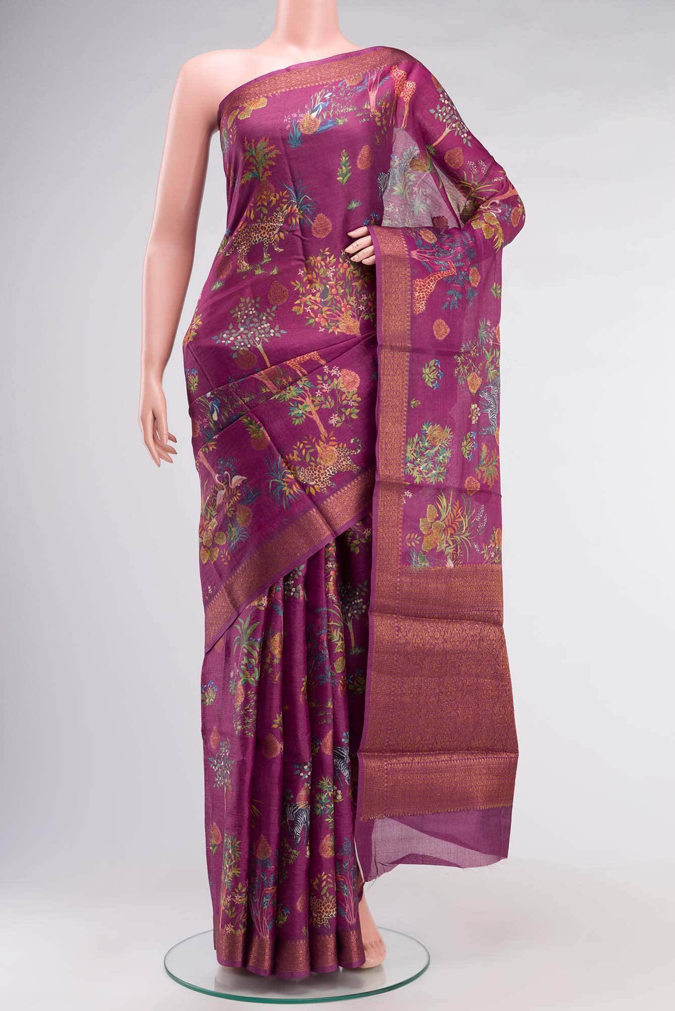 Dark Pink Banarasi Tussar Silk Saree