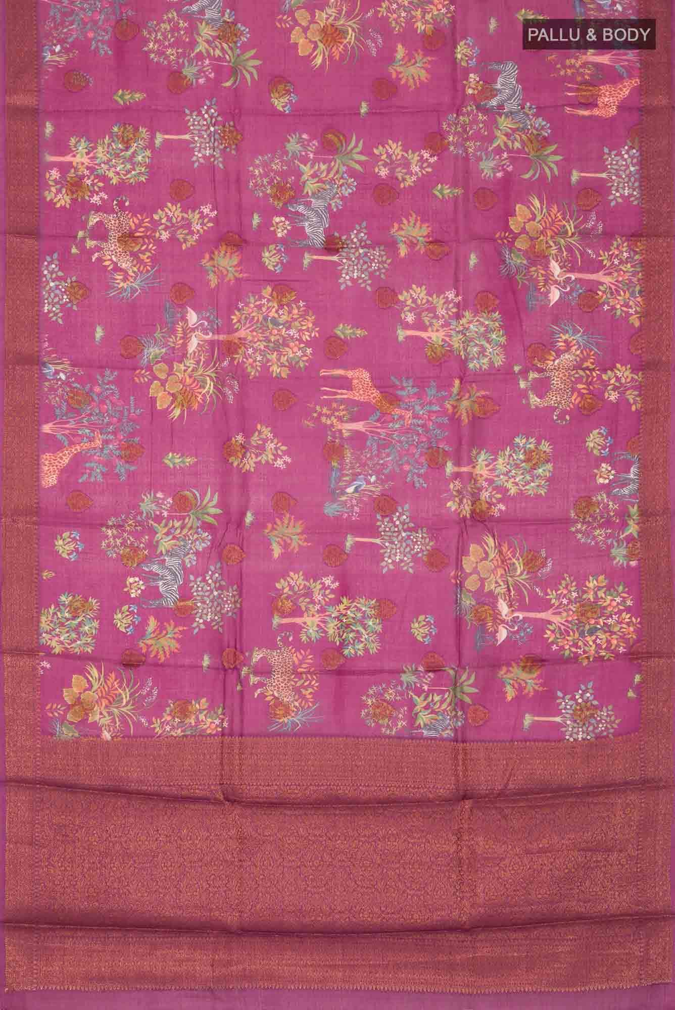 Dark Pink Banarasi Tussar Silk Saree