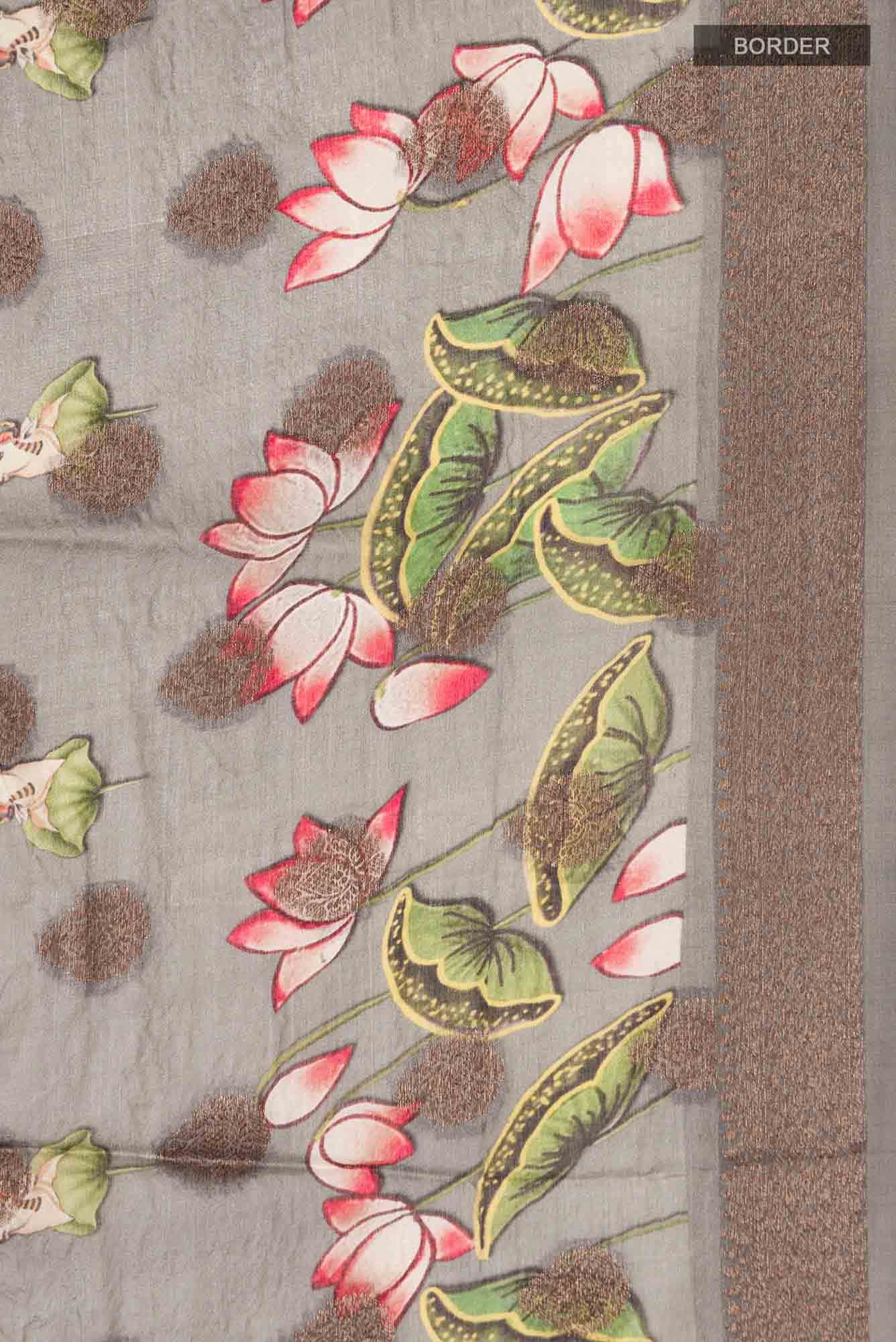 Grey Banarasi Tussar Silk Saree