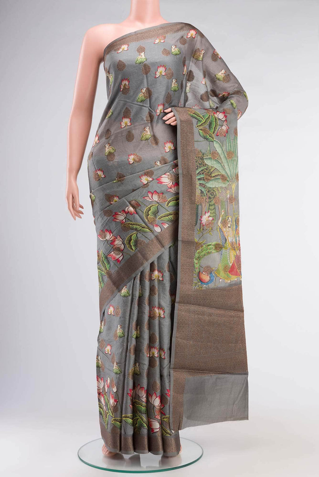 Grey Banarasi Tussar Silk Saree