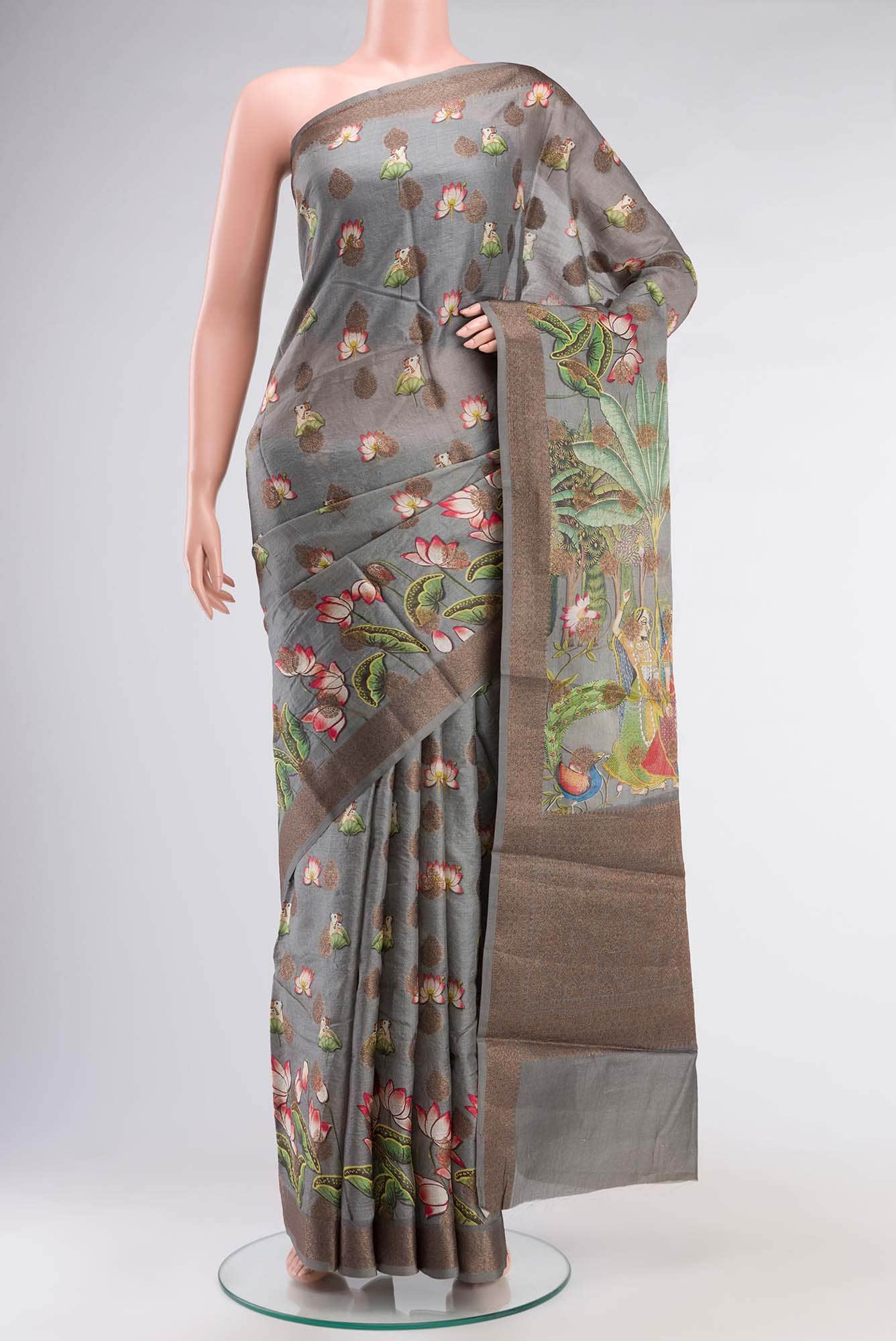 Grey Banarasi Tussar Silk Saree