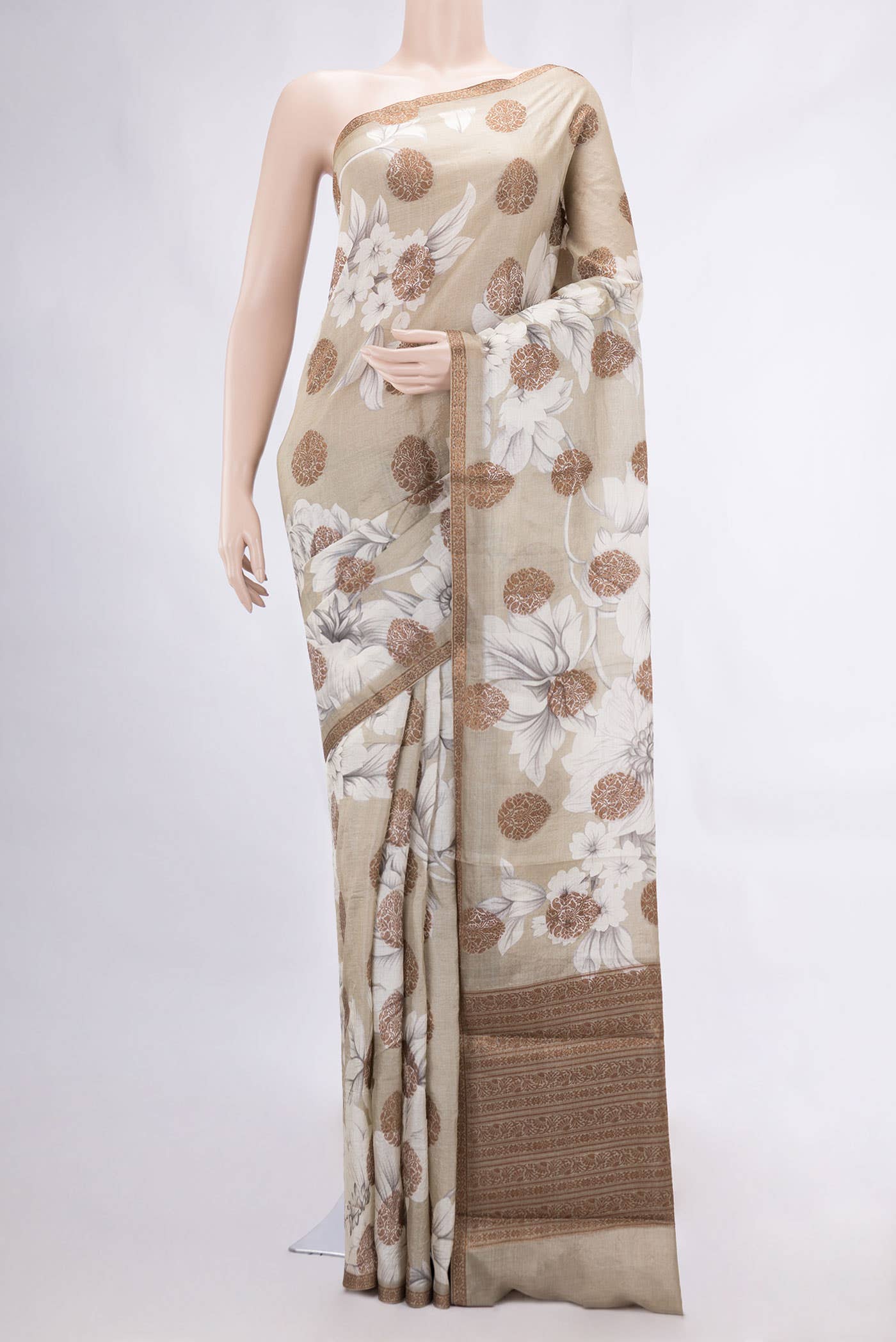 Beige Tussar Silk Saree