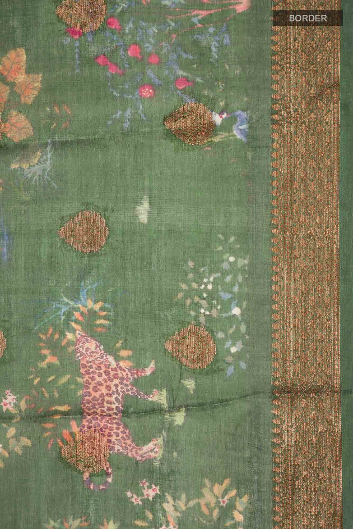 Green Banarasi Tussar Silk Saree