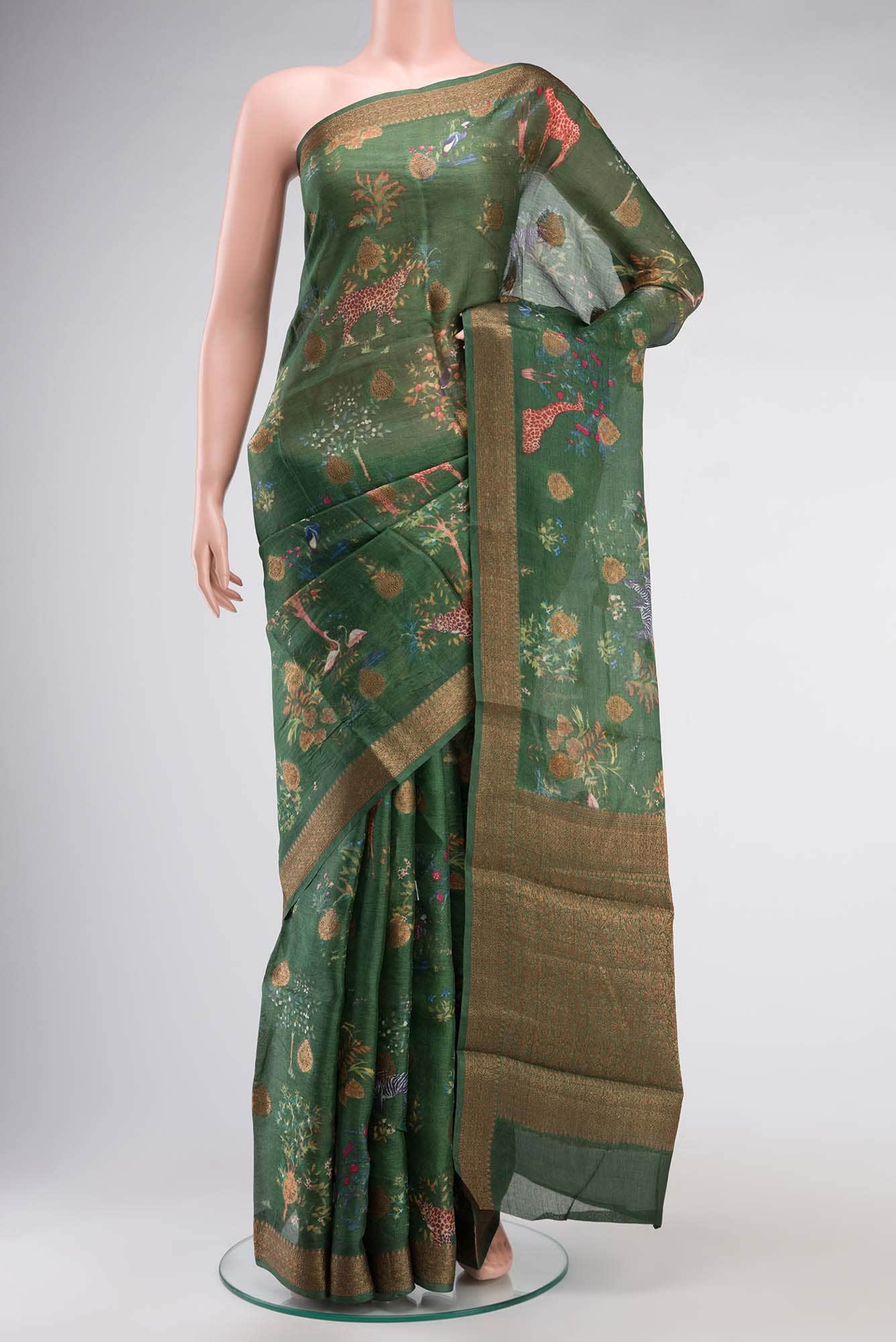 Green Banarasi Tussar Silk Saree