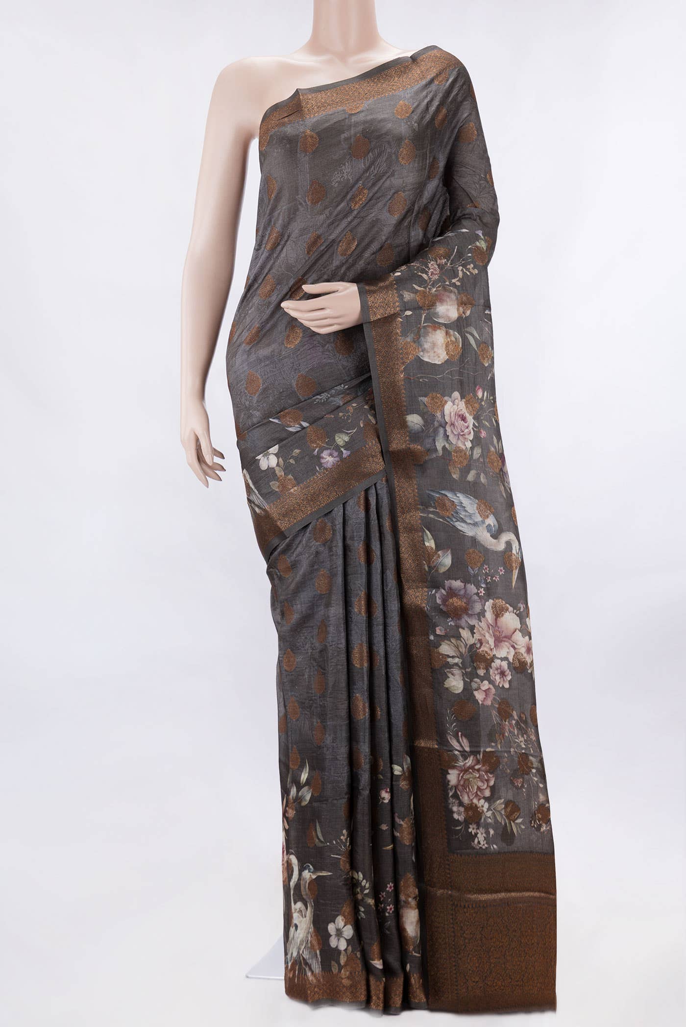Black Dual Tone Tussar Silk Saree