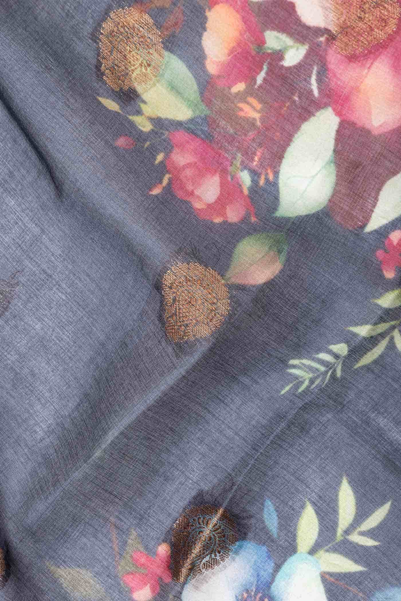 Navy Blue Tussar Silk Saree