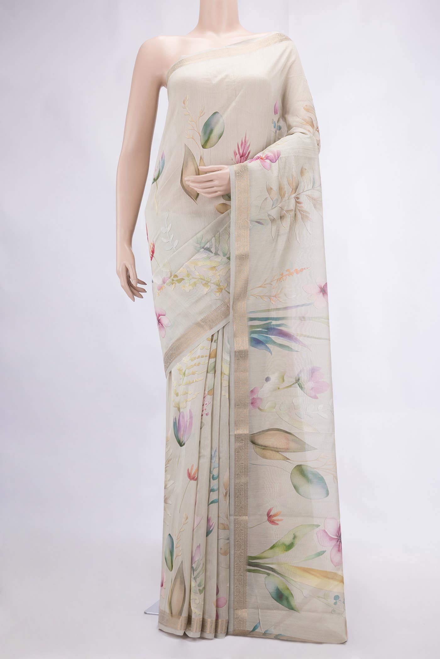 Beige Chanderi Silk Saree