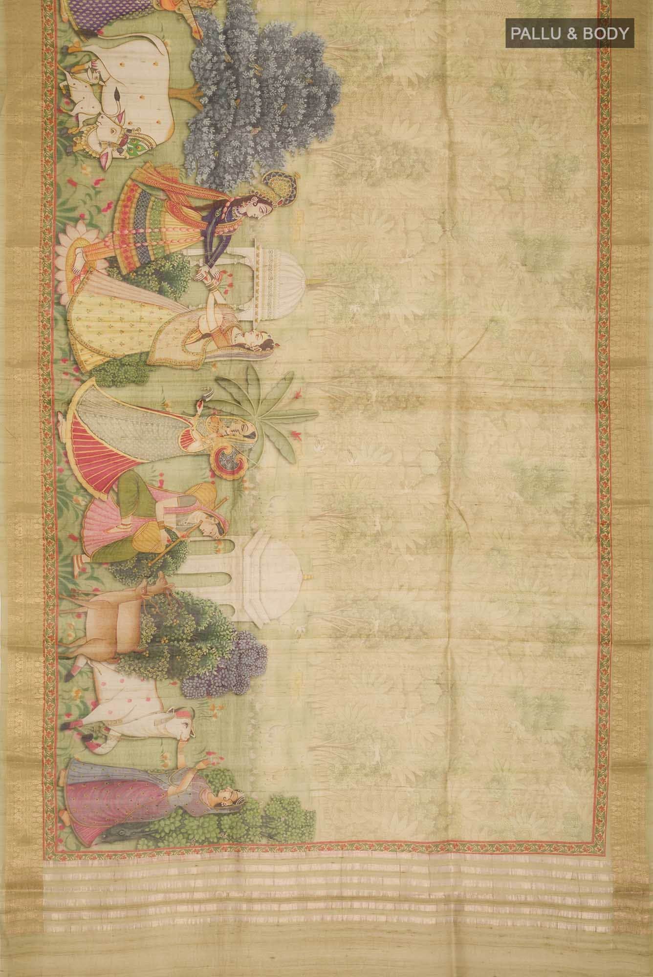 Beige Bhagalpuri Tussar Silk Saree