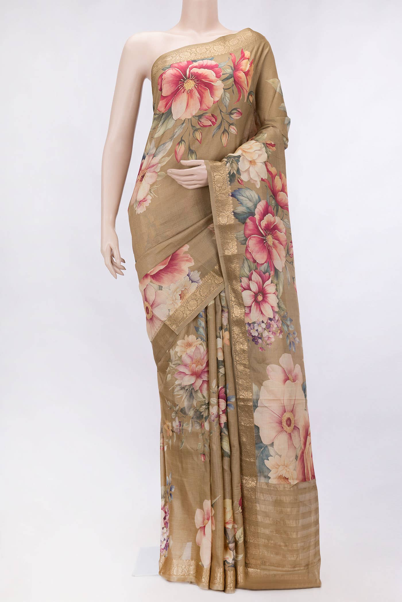 Dark Beige Dual Tone Tussar Silk Saree
