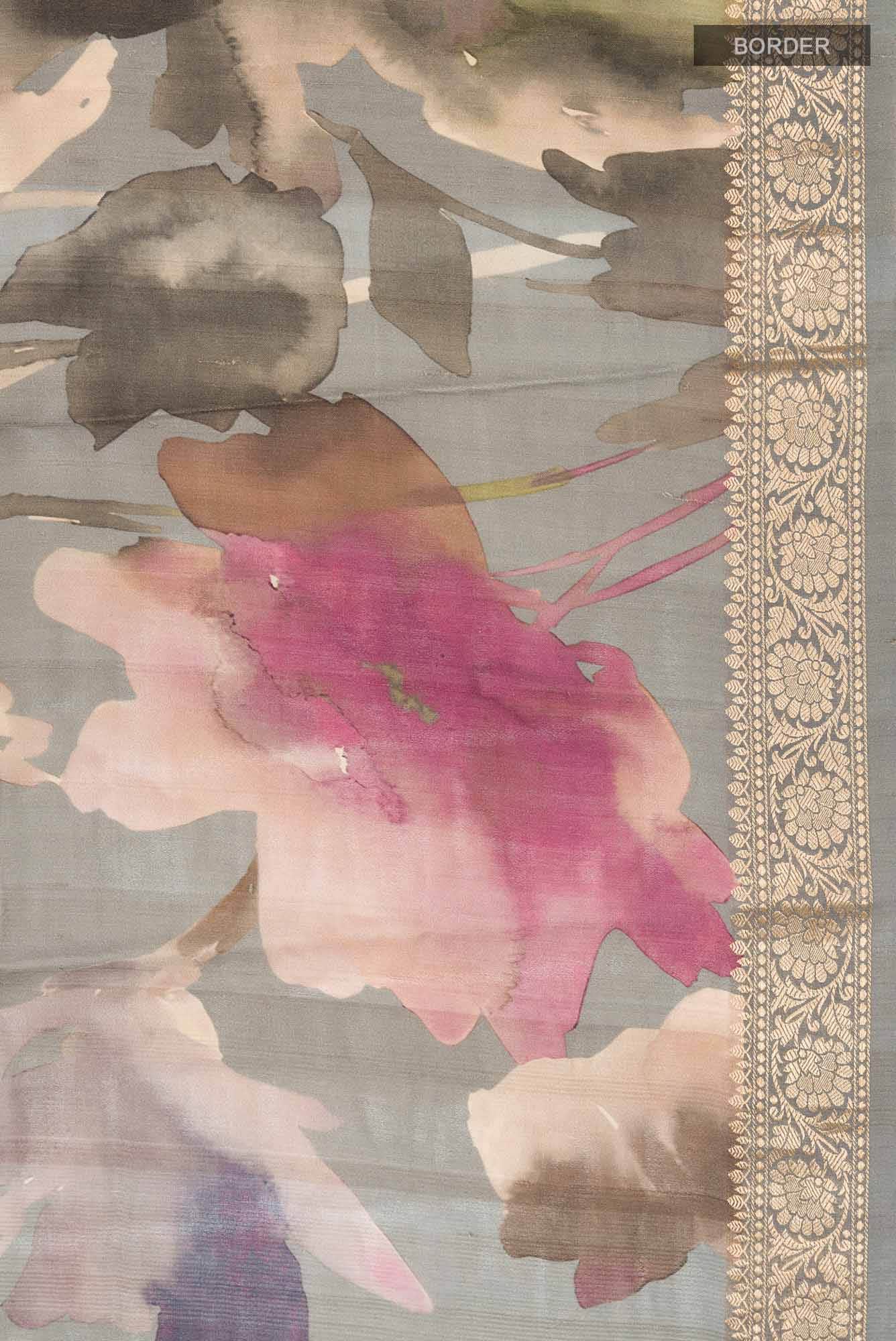 Grey Bhagalpuri Tussar Silk Saree